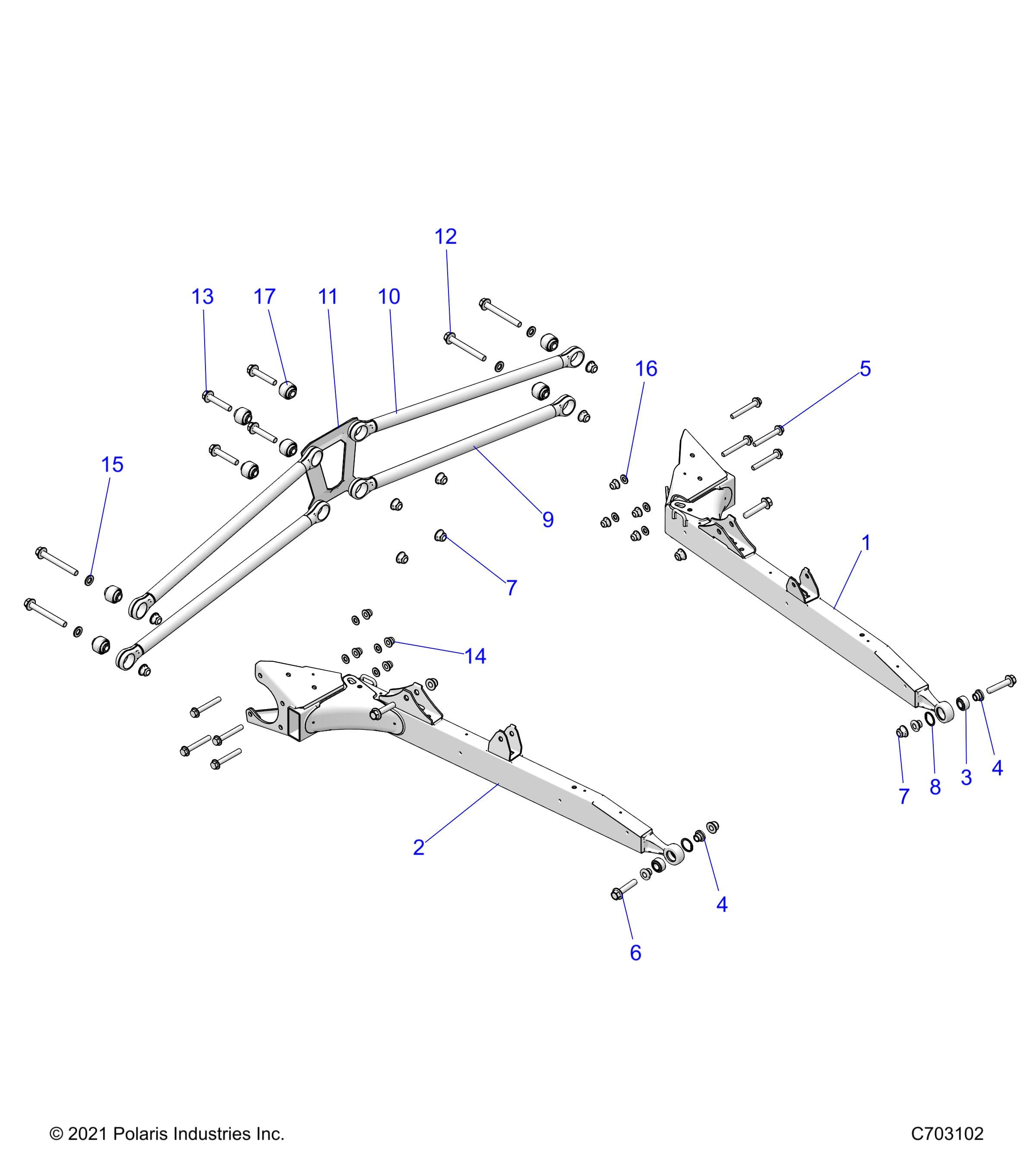 2026 RZR XP 1000 SPORT β SUSPENSION, REAR TRAILING ARMS - Z26NES99A4/B4/A6/B6 (C703102) diagram