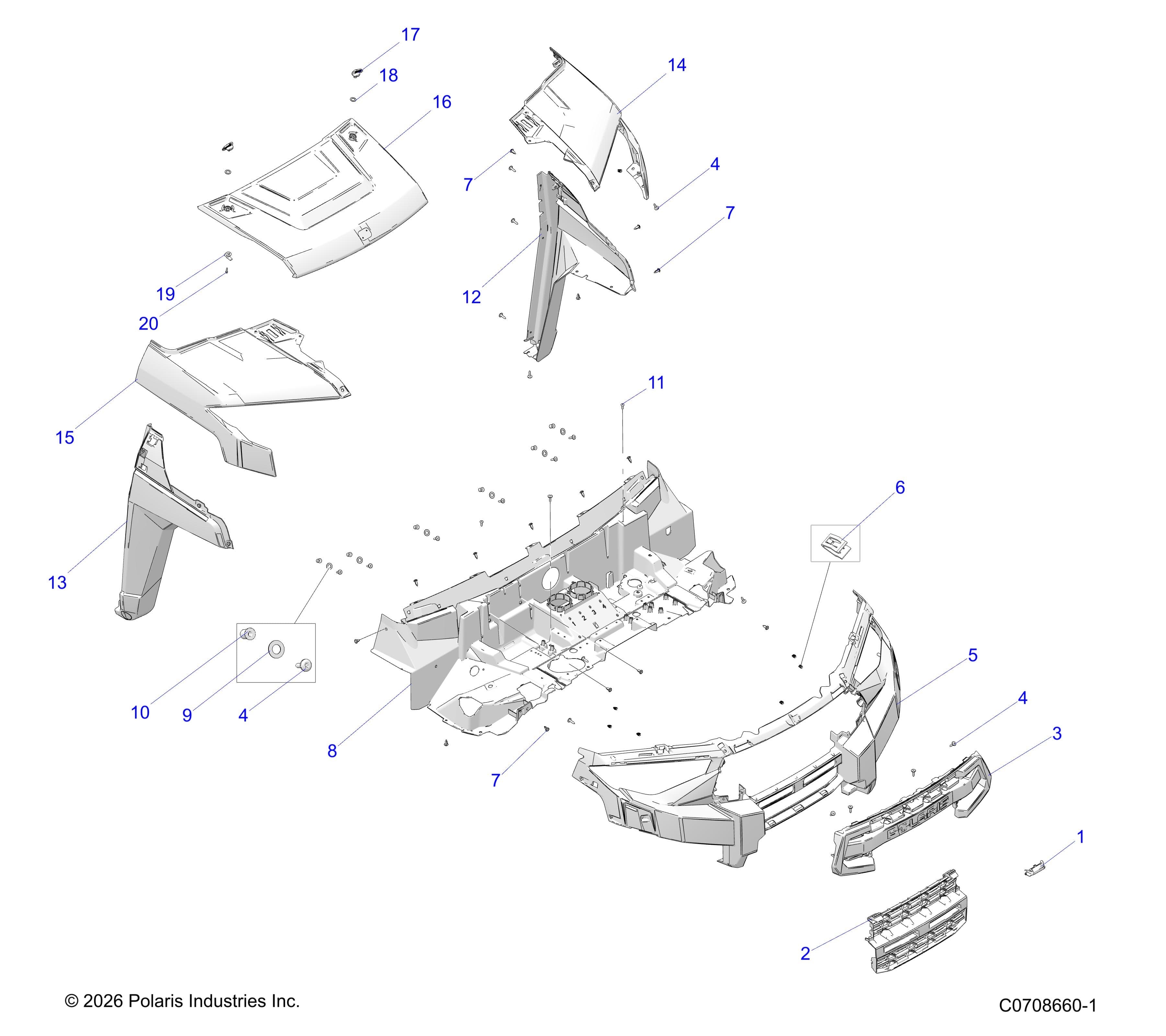 2026 RANGER 1000 XP CREW NSTR PREMIUM β BODY, HOOD & FRONT FASCIA diagram
