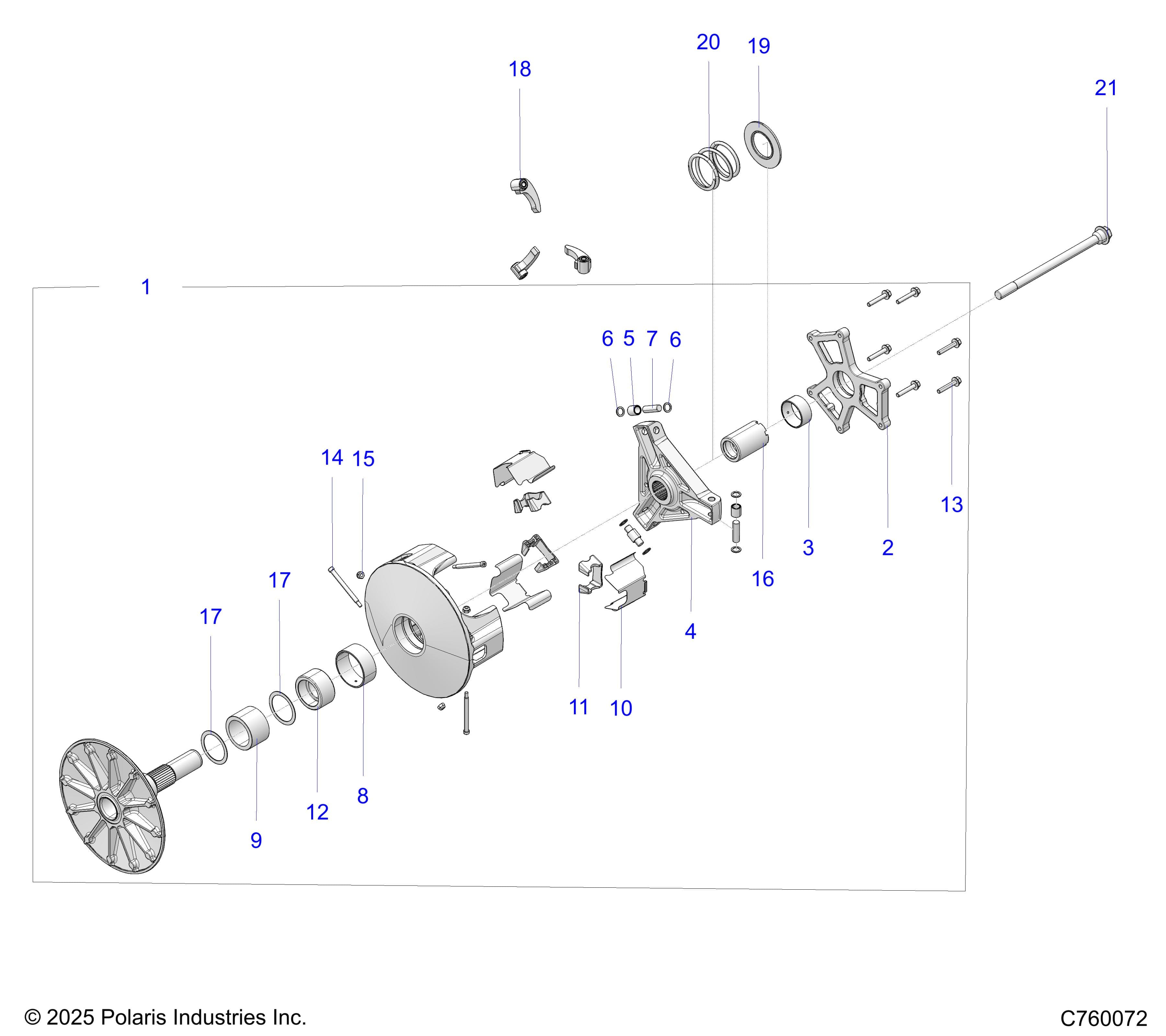 2026 RZR XP S 4 1000 SPORT β DRIVE TRAIN, PRIMARY CLUTCH - Z26NMX99A4/B4/A6/B6 (C760072) diagram