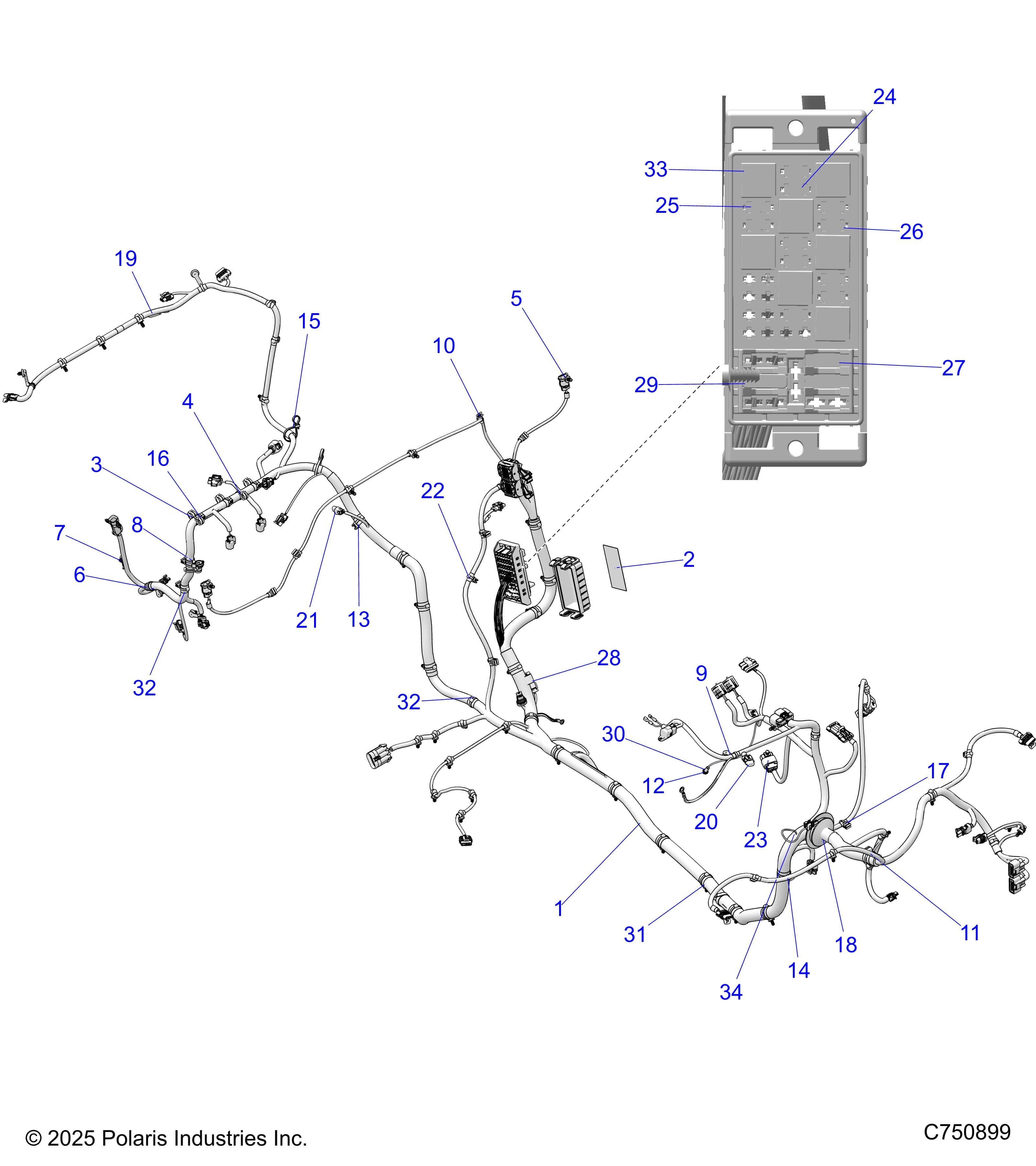 2026 RZR XP S 1000 SPORT β ELECTRICAL, WIRE HARNESS - Z26NEX99A4/B4/A6/B6 (C750899) diagram