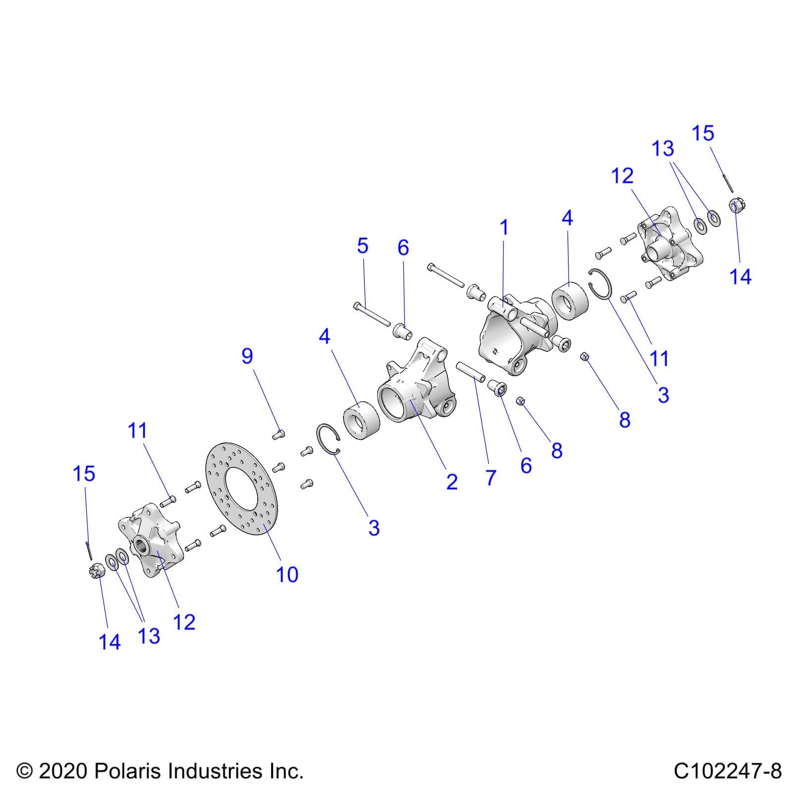 2026 SPORTSMAN 570 6X6 EPS 49S β SUSPENSION, REAR HUBS, CARRIER and BRAKE DISC - A26SKE57A1 (C102247-8) diagram