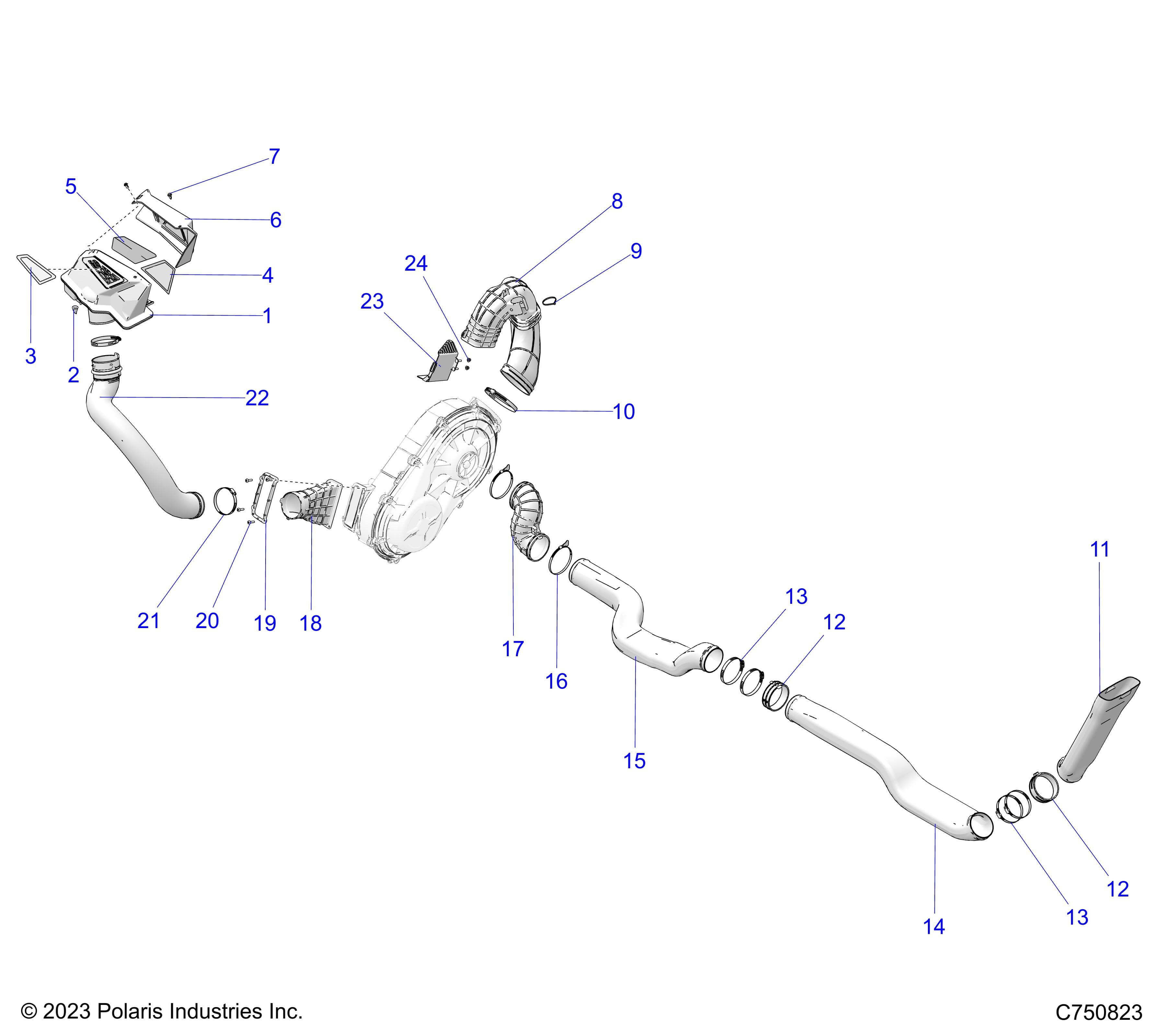 2026 RZR PRO R ULTIMATE β DRIVE TRAIN, CLUTCH COVER DUCTING - Z26RPK2KAR/BR/AV/BV/AC/BC/AJ/BJ (C750823) diagram