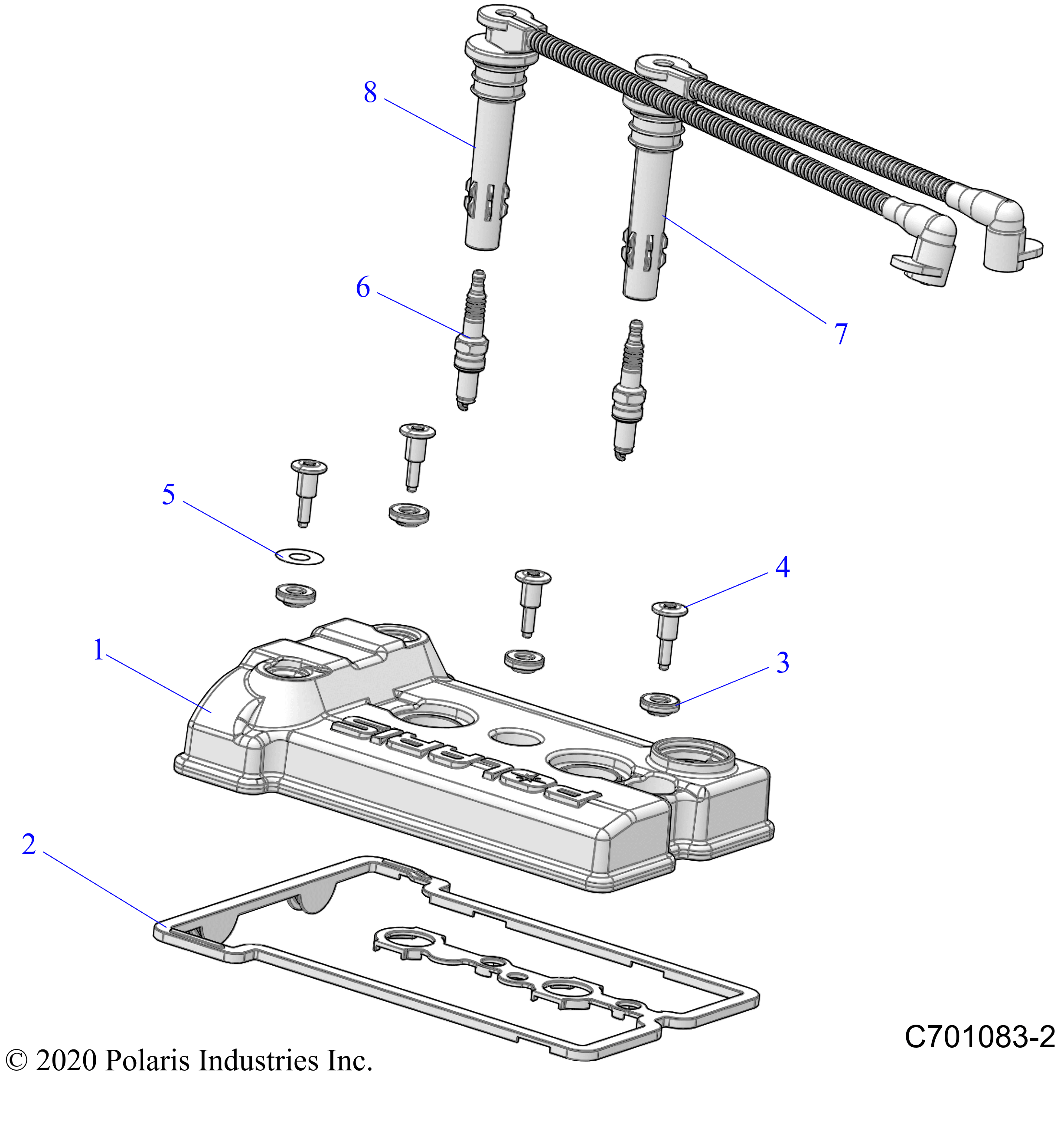 2026 RZR TRAIL S 1000 ULTIMATE β ENGINE, VALVE COVER, SPARKPLUGS AND WIRES - Z26ASF99A6 (C701083-2) diagram