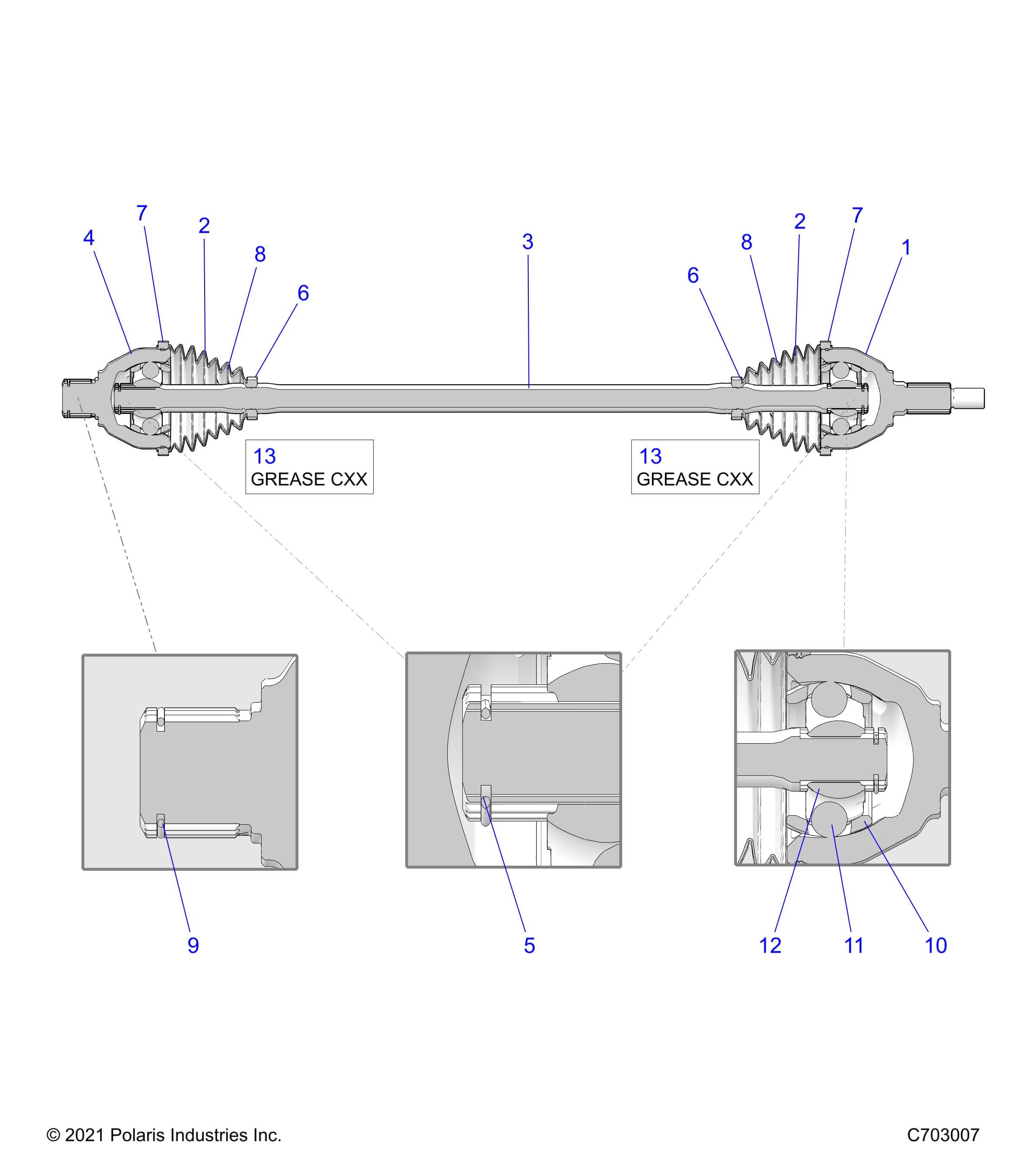 2026 RZR PRO S4 SPORT β DRIVE TRAIN, HALF SHAFT, FRONT - Z26S4E92A4/B4/A6/B6 (C703007) diagram
