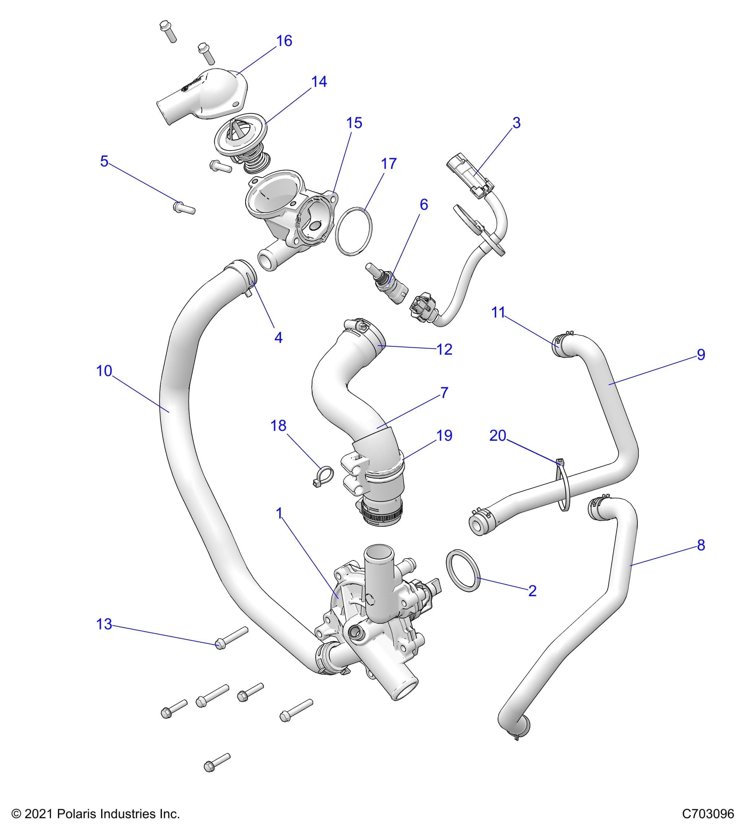 2026 RZR XP 1000 ULTIMATE β ENGINE, WATERPUMP AND BYPASS - Z26NET99A4/B4/A6/B6 (C703096) diagram