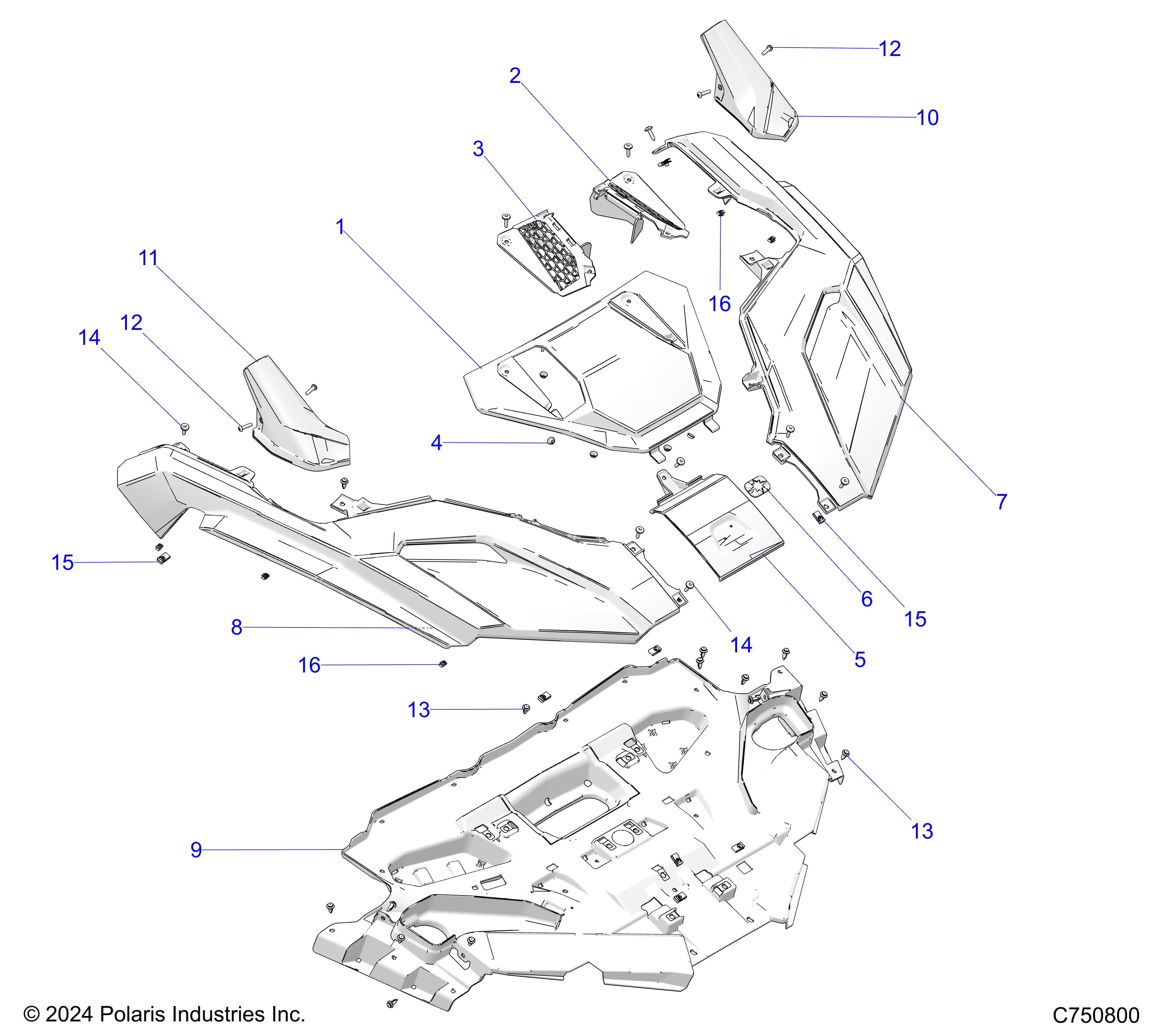 2026 RZR PRO S4 SPORT β BODY, FRONT FENDER AND HOOD - Z26S4E92A4/B4/A6/B6 (C750800) diagram
