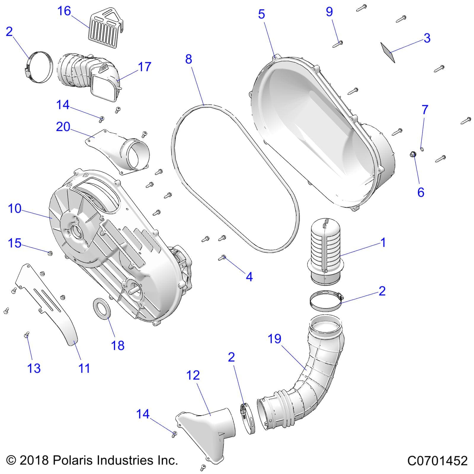 2026 RZR 900 TRAIL SPORT β DRIVE TRAIN, CLUTCH COVER AND DUCTING - Z26A5E87A5 (C0701452) diagram