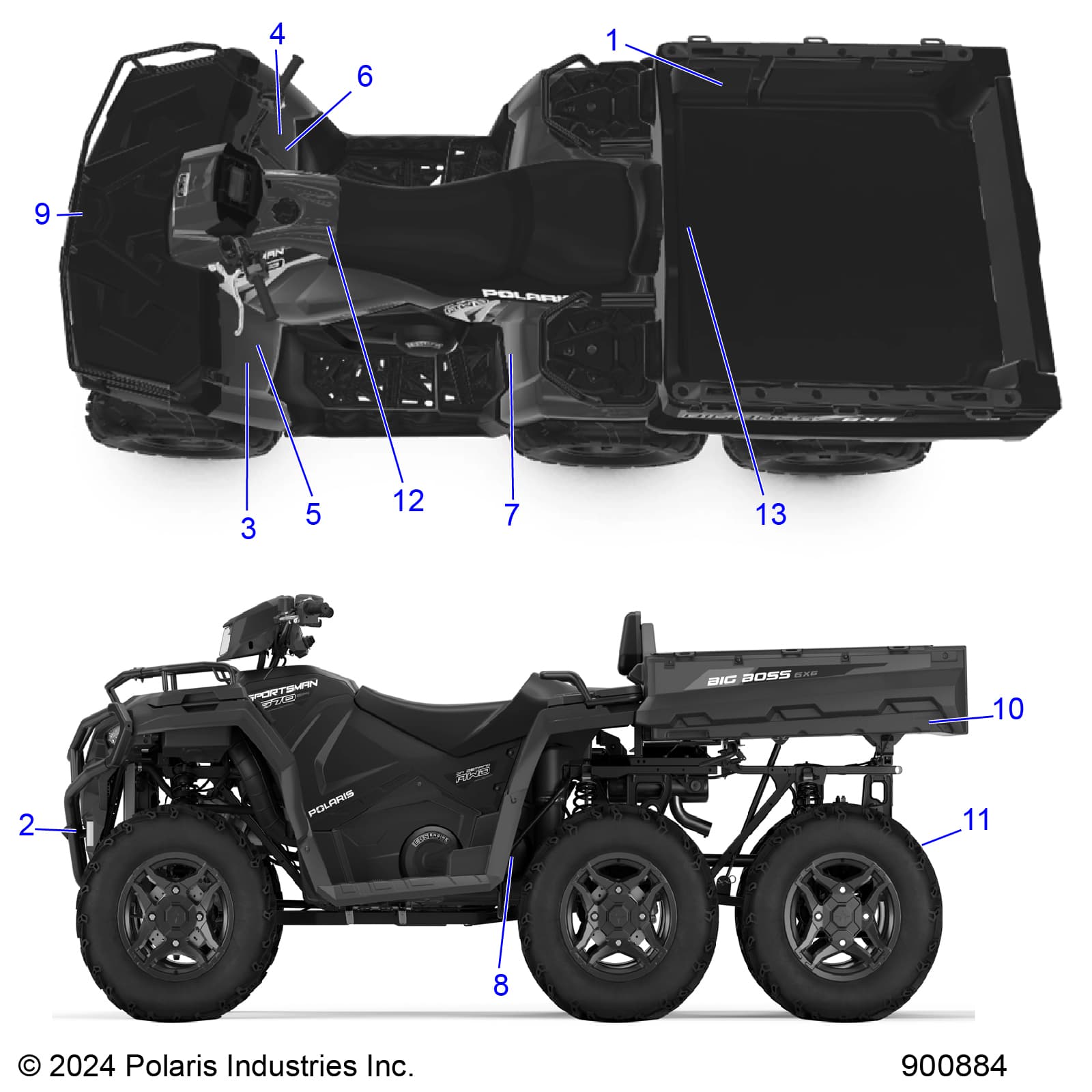 2026 SPORTSMAN 570 6X6 EPS 49S β BODY, DECALS STANDARD - A26SKE57A1 (900884) diagram