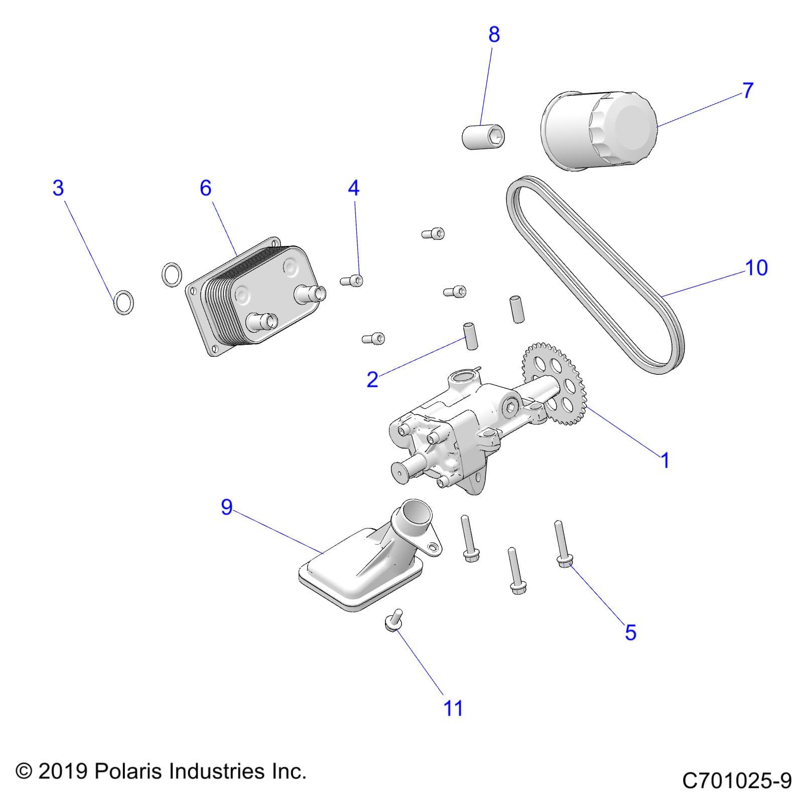2026 RZR 900 TRAIL SPORT β ENGINE, OIL PUMP and OIL COOLER - Z26A5E87A5 (C701025-9) diagram