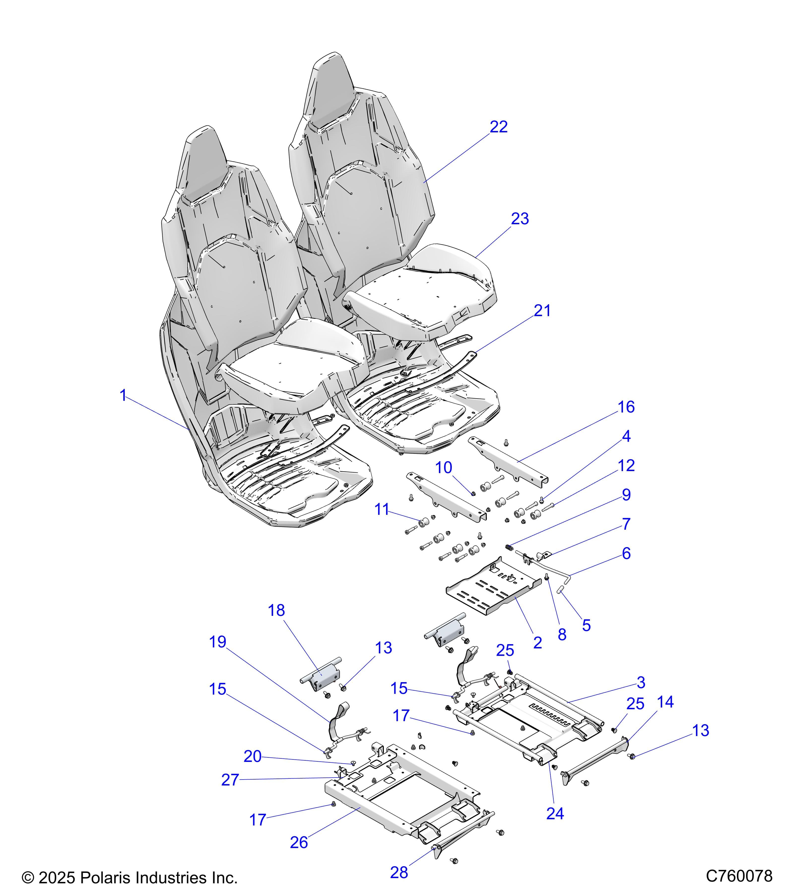2026 RZR XP S 1000 ULTIMATE — BODY, SEAT ASM. AND SLIDER, FRONT - Z26NEY99A4/B4/A6/B6 (C760078) diagram