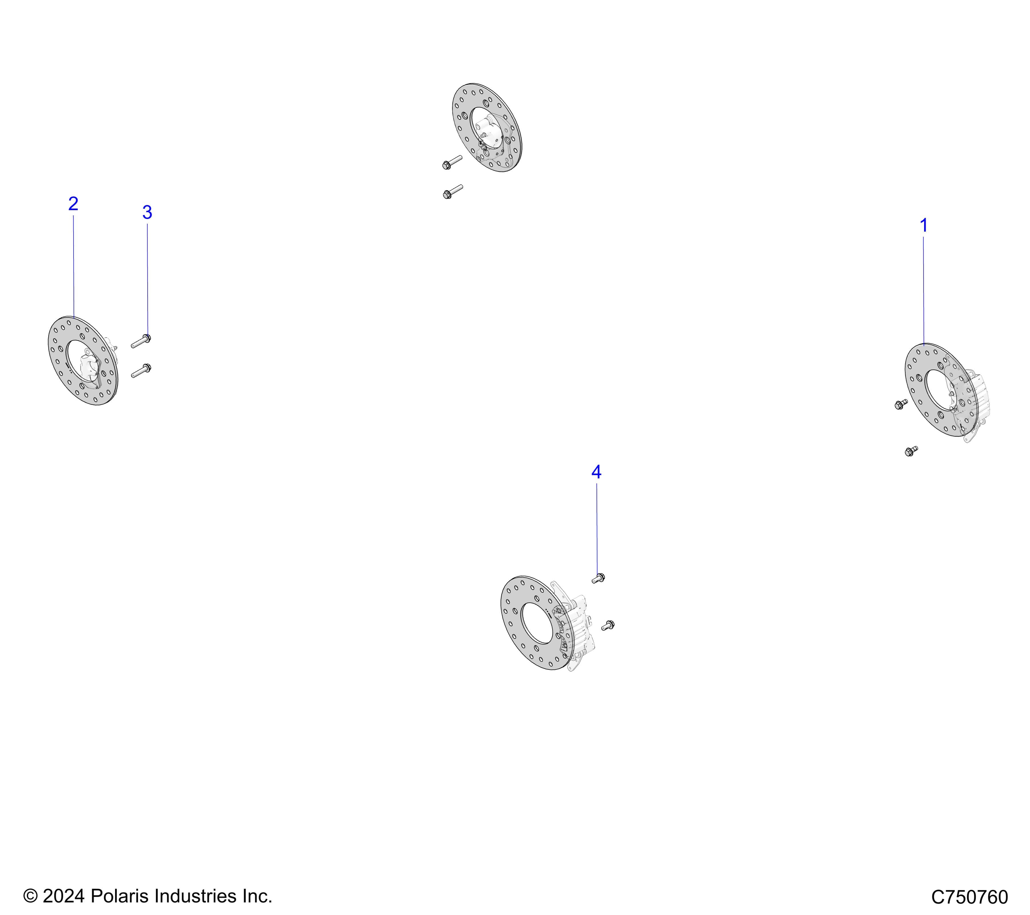 2026 RZR PRO XP 4 SPORT β BRAKES, CALIPER MOUNTING AND ROTORS - Z26X4E92A4/B4/A6/B6 (C750083) diagram