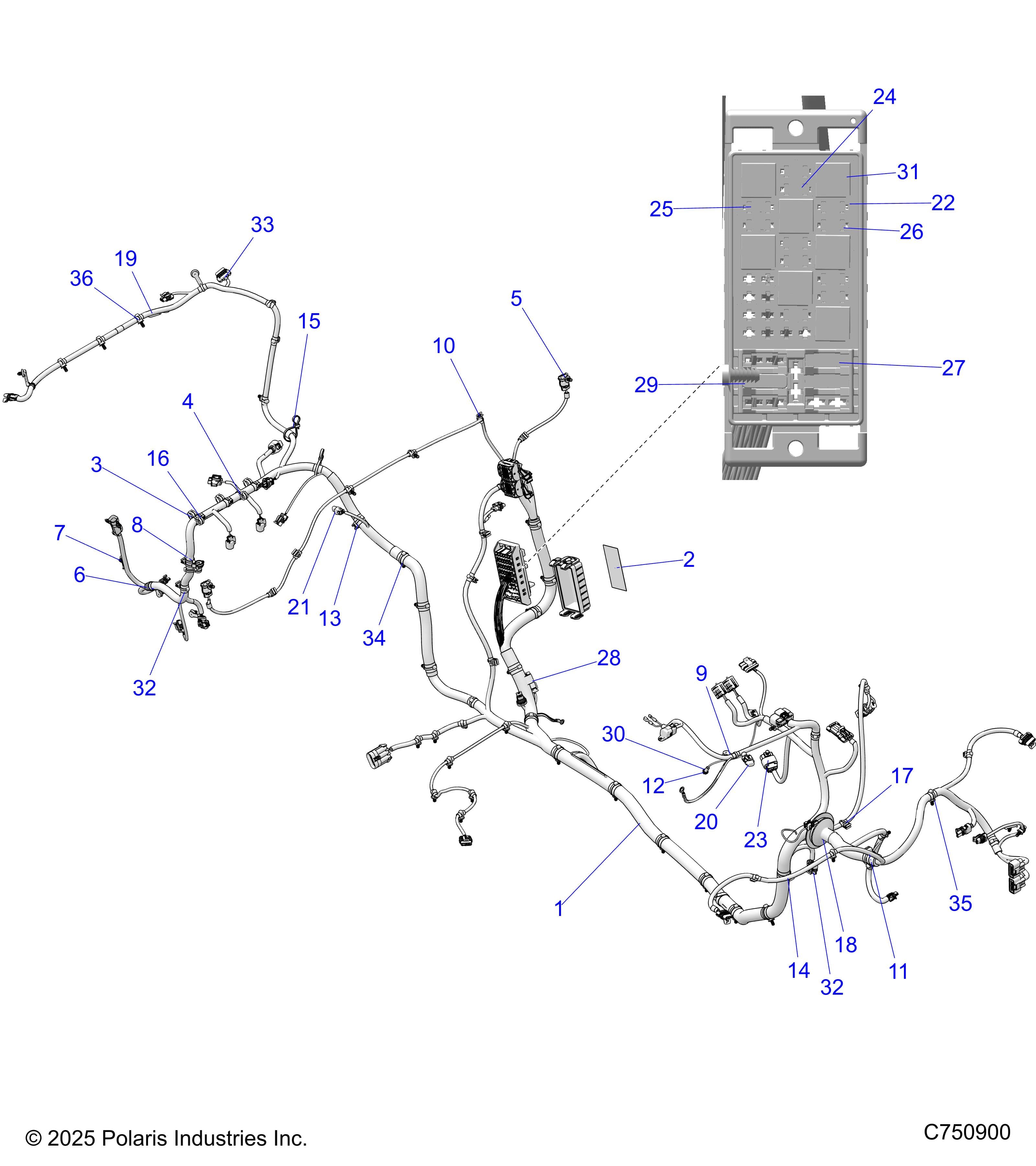 2026 RZR XP S 1000 SPORT β ELECTRICAL, WIRE HARNESS - Z26NEX99A4/B4/A6/B6 (C750900) diagram