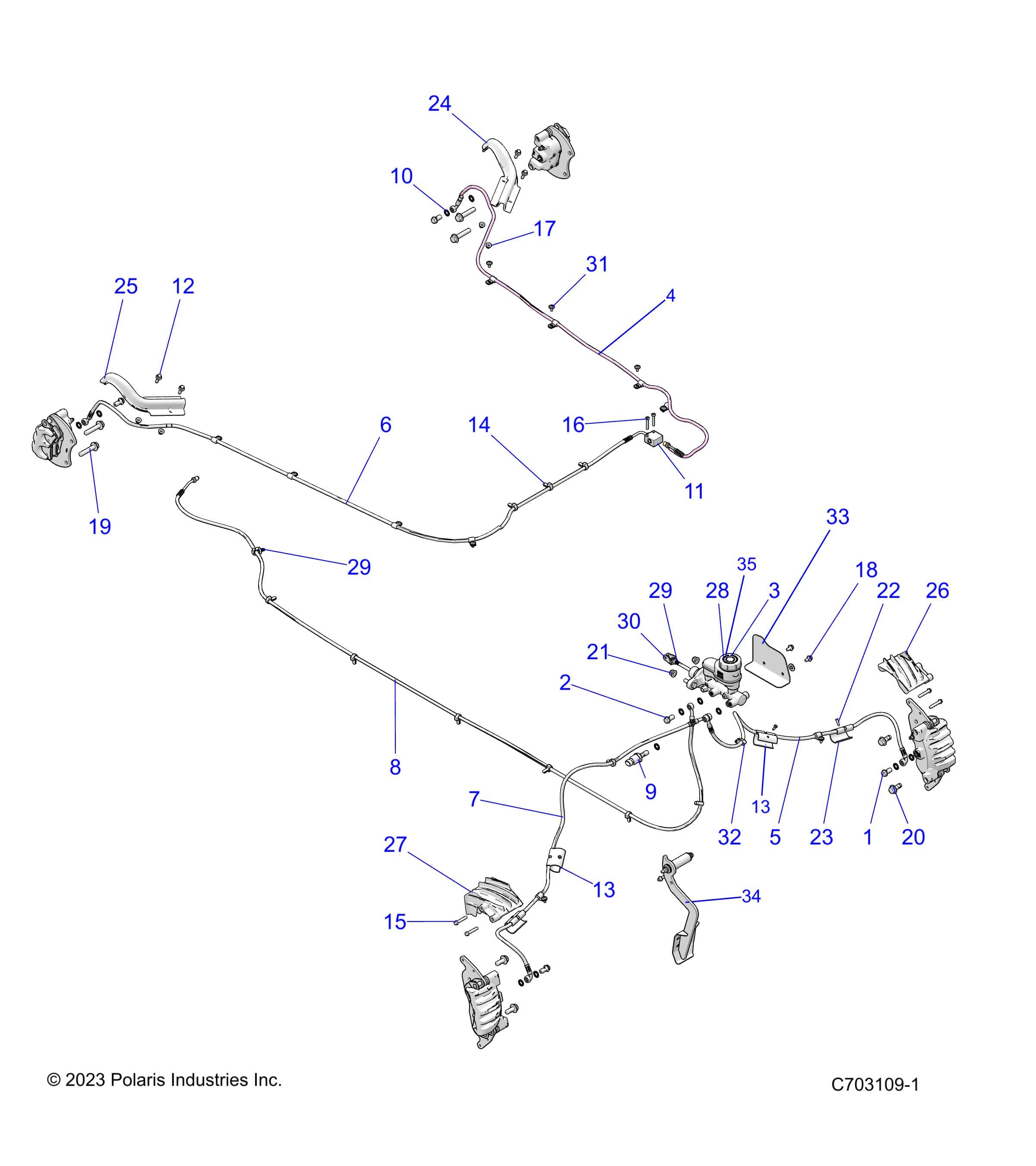 2026 RZR XP 1000 ULTIMATE β BRAKES, BRAKE LINES AND MASTER CYLINDER - Z26NET99A4/B4/A6/B6 (C703109) diagram