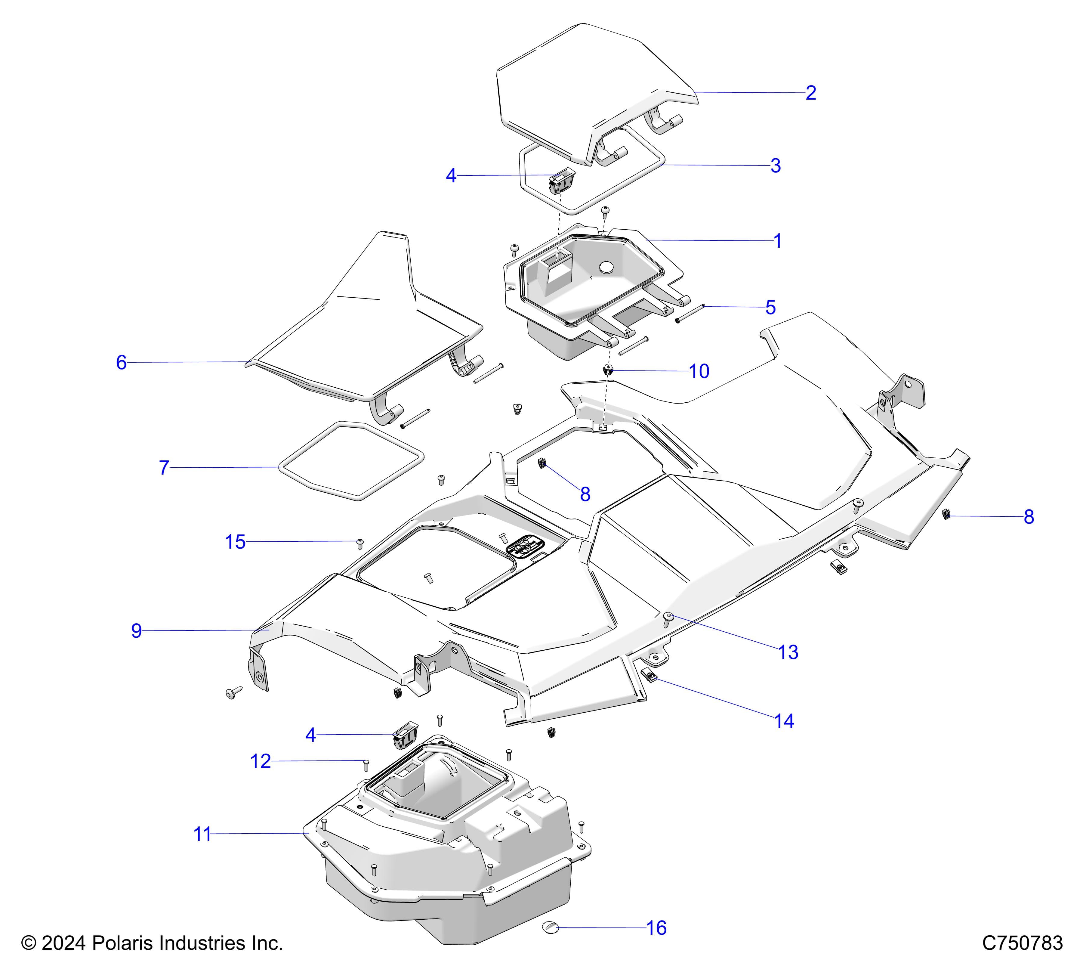 2026 RZR PRO XP 4 SPORT β BODY, DASH, UPPER - Z26X4E92A4/B4/A6/B6 (C750783) diagram