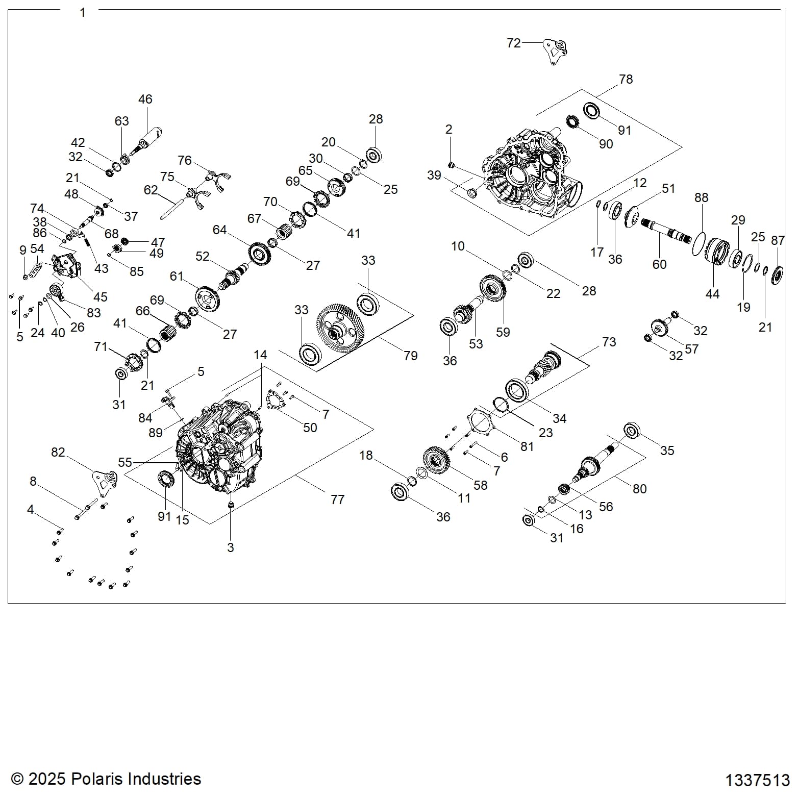 2026 RZR XP S 4 1000 SPORT β DRIVE TRAIN, MAIN GEARCASE INTERNALS - Z26NMX99A4/B4/A6/B6 (1337513) diagram