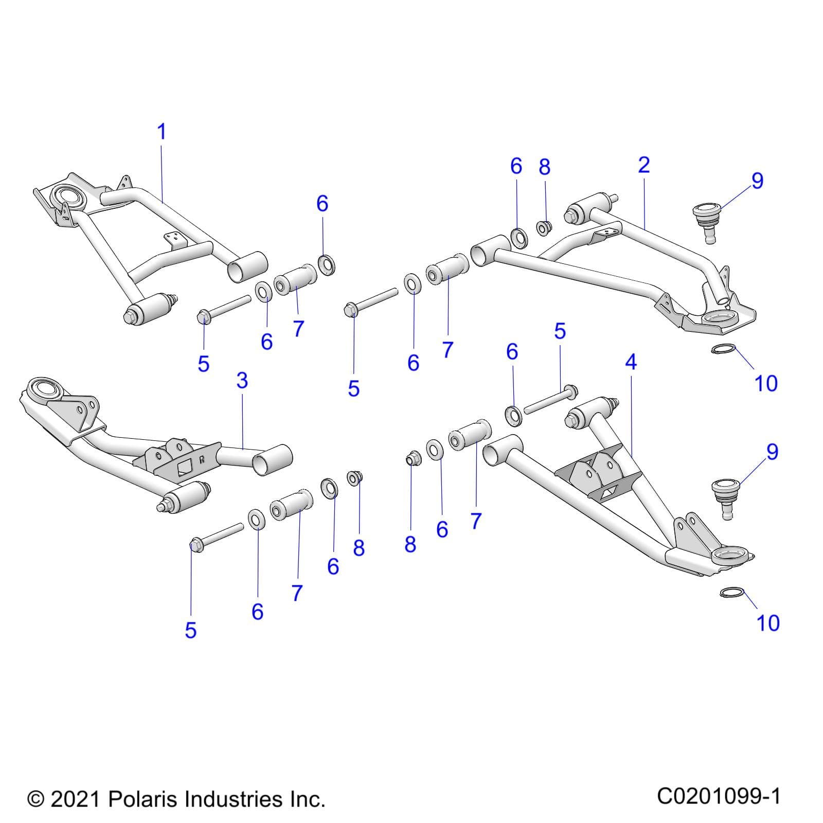 2026 RZR 200 AU β SUSPENSION, FRONT CONTROL ARMS - Z26HCA18D4 (C0201099-1) diagram