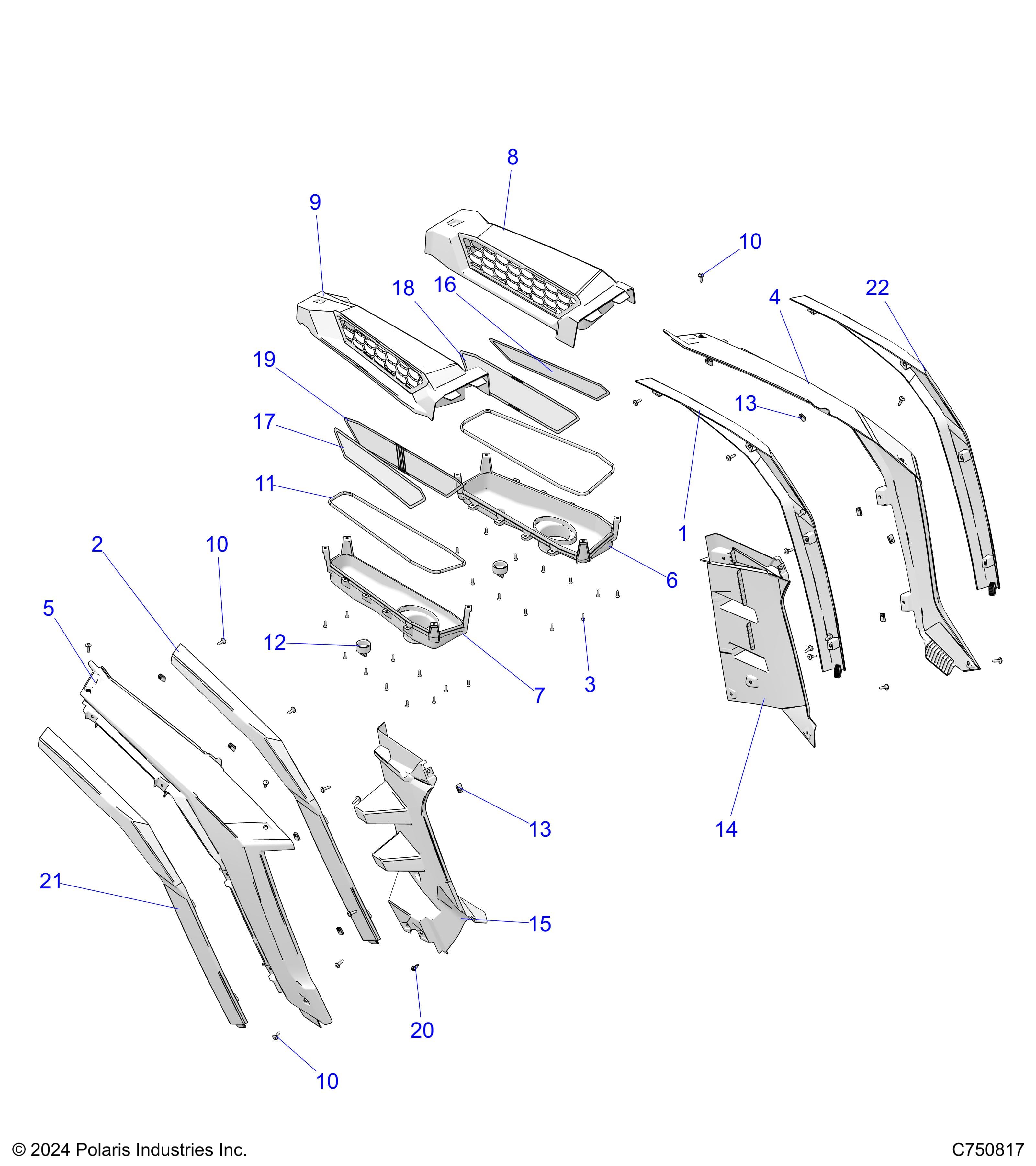 2026 RZR XP S 1000 SPORT β BODY, REAR FENDERS AND BEZELS - Z26NEX99A4/B4/A6/B6 (C750817) diagram