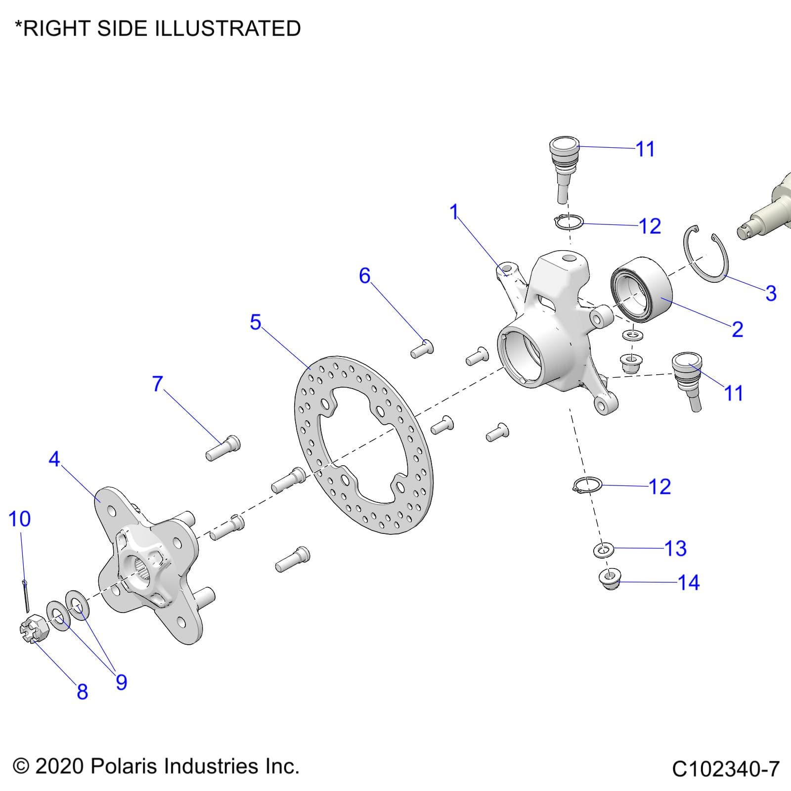 2026 SCRAMBLER XP 1000 S 49S R01 - A26SGE95AB β SUSPENSION, FRONT HUB, KNUCKLE and BRAKE DISC - A26SGE95AB (C102340-7) diagram