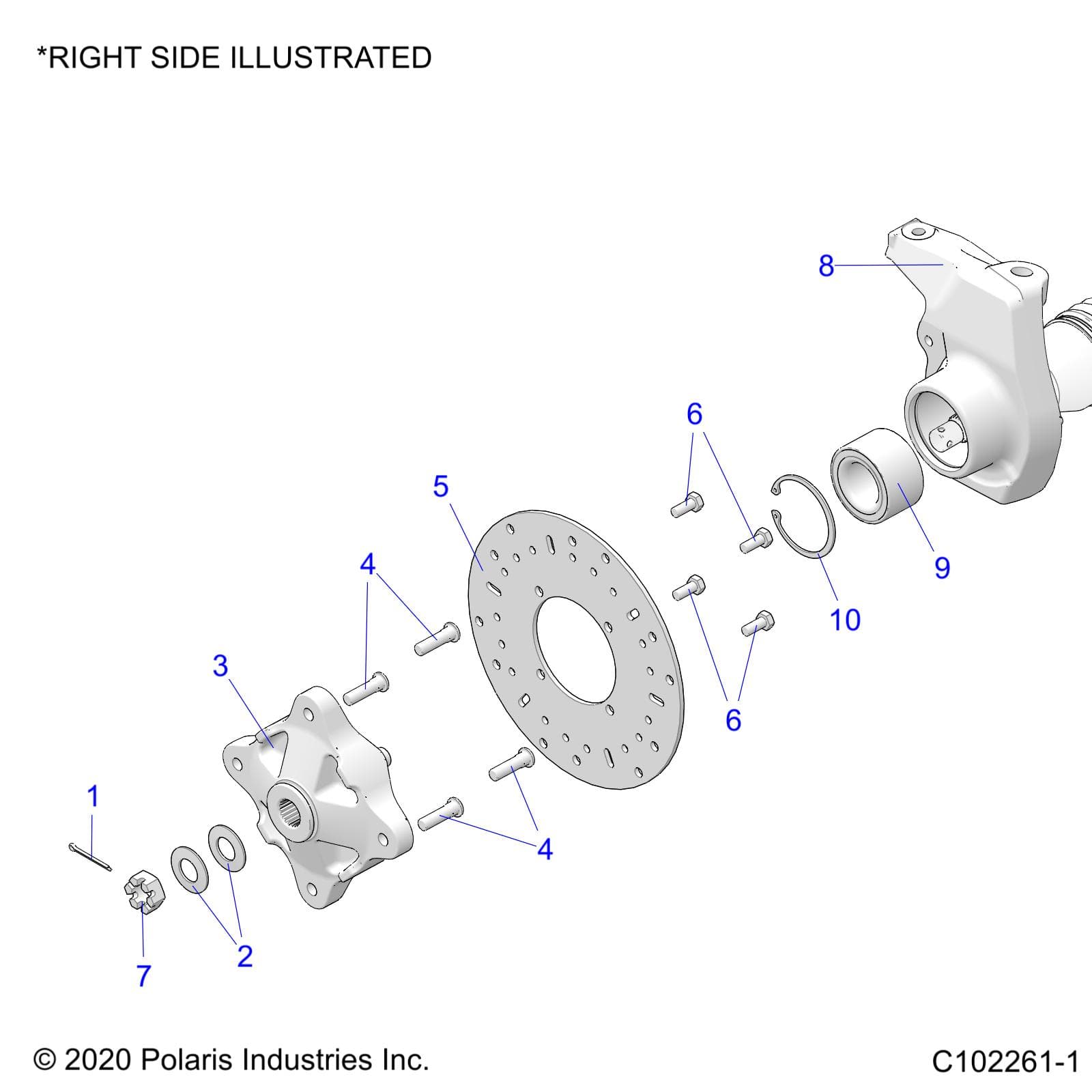 2026 SPORTSMAN 570 EPS TRAIL PACKAGE β SUSPENSION, FRONT HUB, CARRIER, and BRAKE DISC - A26SHY57AL/AS (C102261-1) diagram
