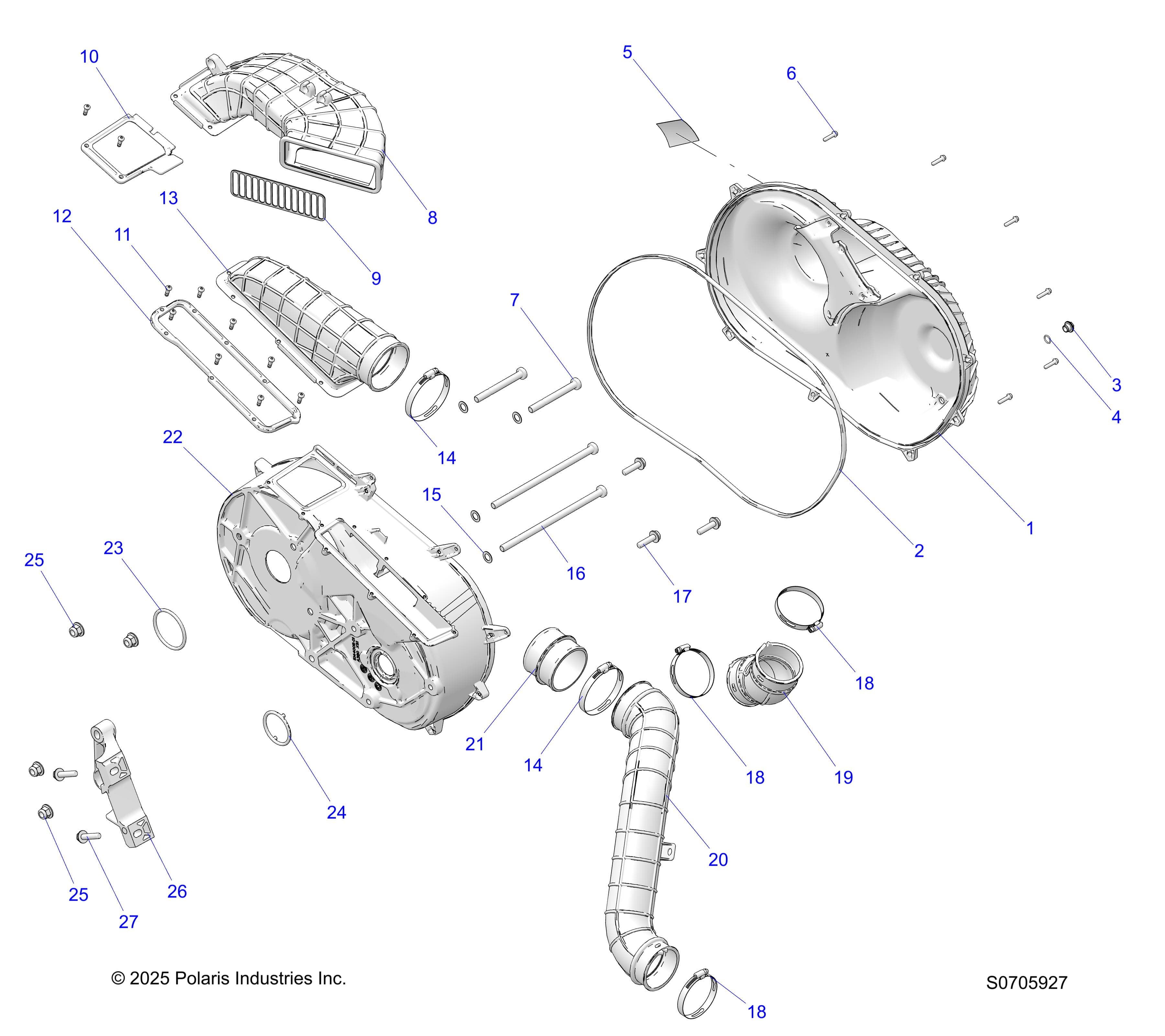 2026 RANGER 1000 XP CREW NSTR ULTIMATE β DRIVE TRAIN, CLUTCH COVER & DUCTING diagram