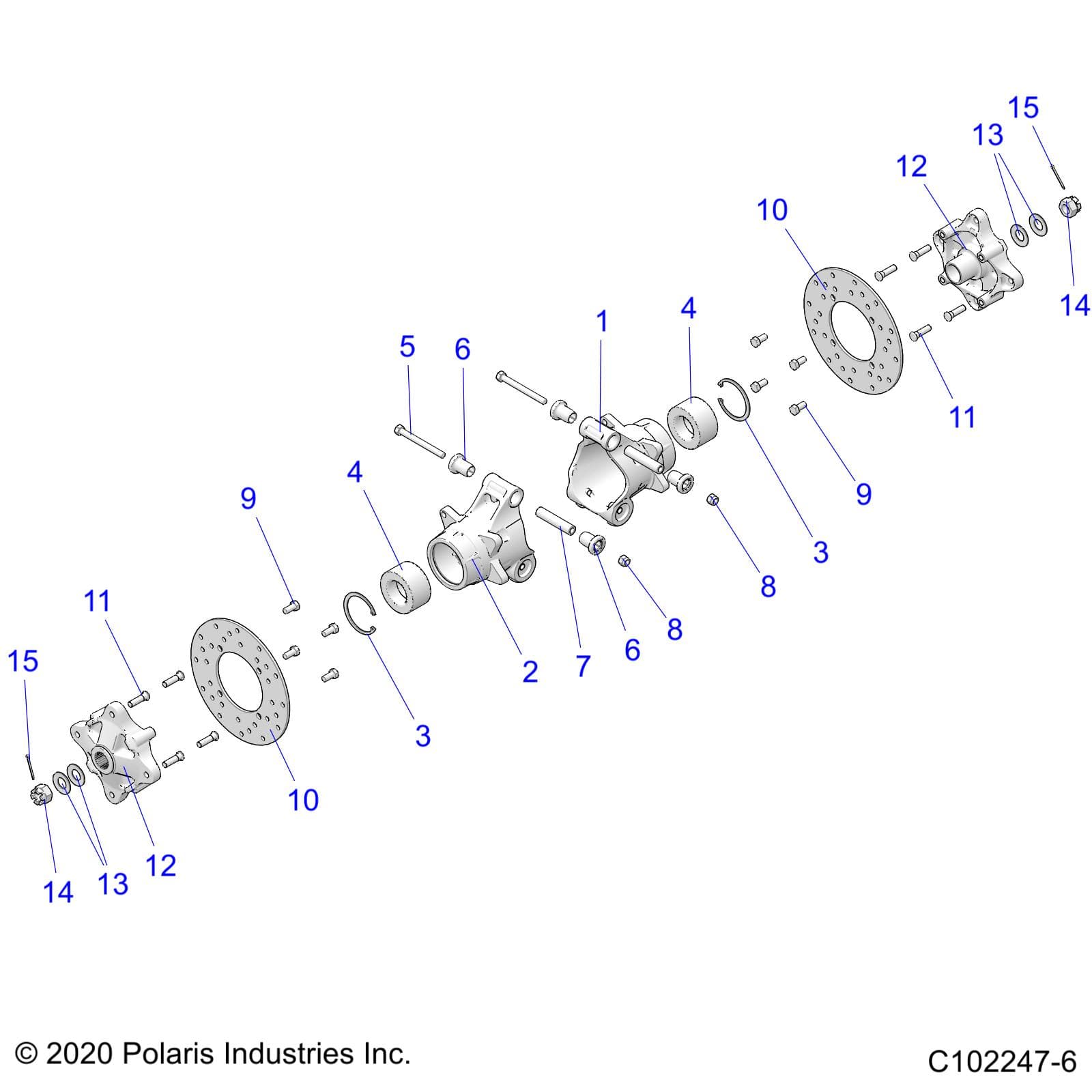 2026 SPORTSMAN 570 6X6 EPS 49S β SUSPENSION, MIDDLE HUBS, CARRIER and BRAKE DISC - A26SKE57A1 (C102247-6) diagram