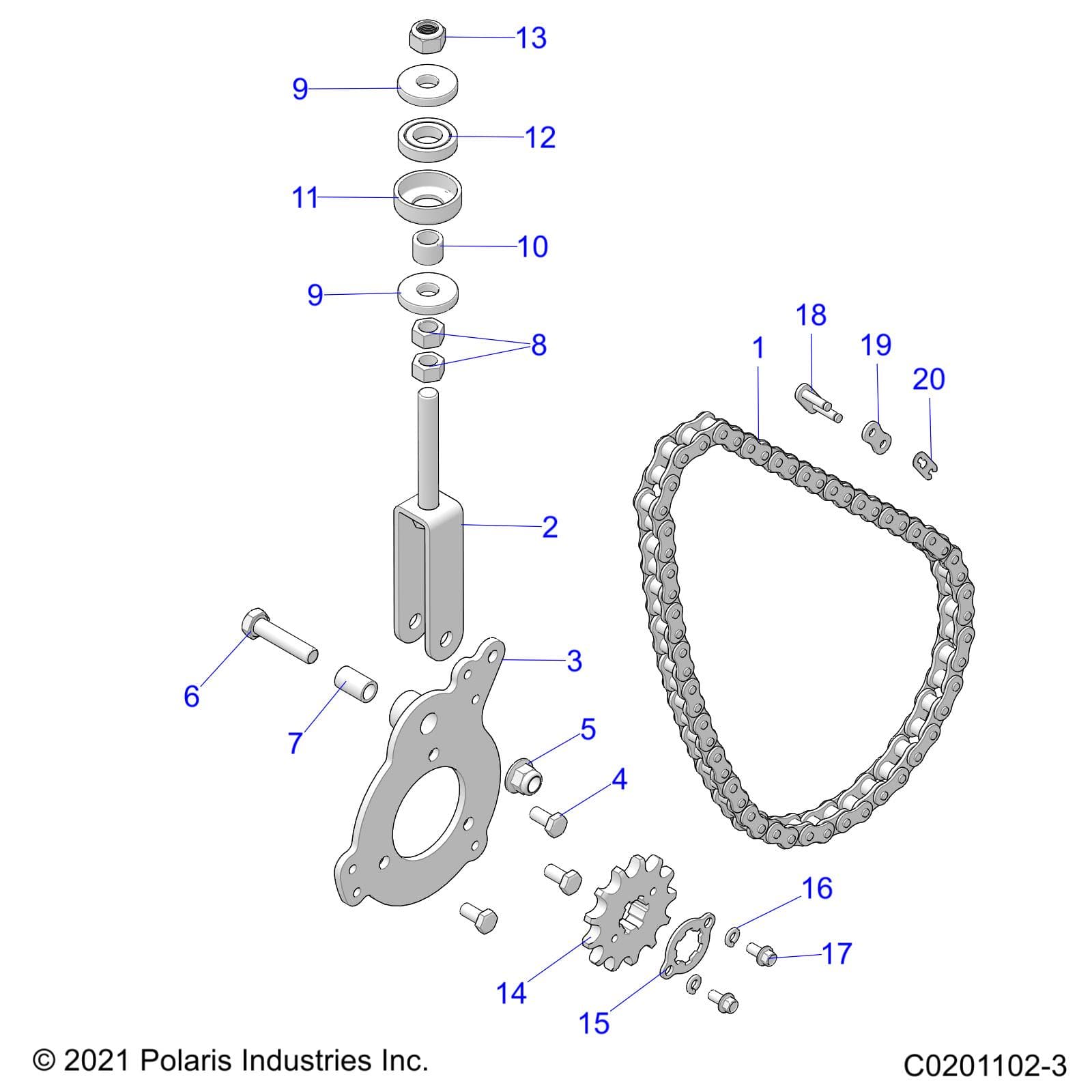 2026 RZR 200 AU β DRIVE TRAIN, CHAIN TENSIONER AND SPROCKET - Z265HCA18D4 (C0201102-3) diagram