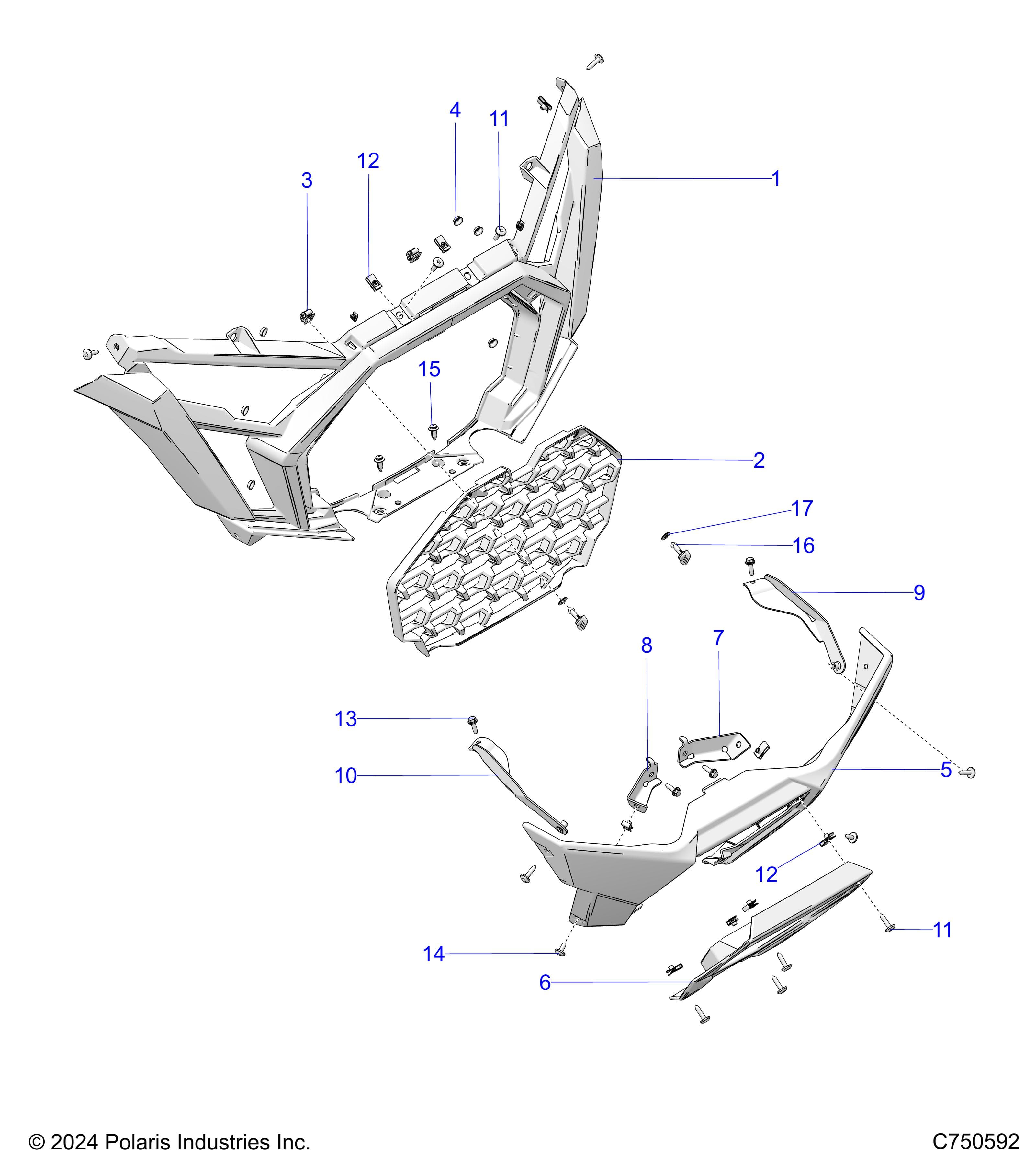 2026 RZR PRO S4 ULTIMATE EVP,LE β BODY, FRONT BUMPER - Z26S4P92BL (C750592) diagram