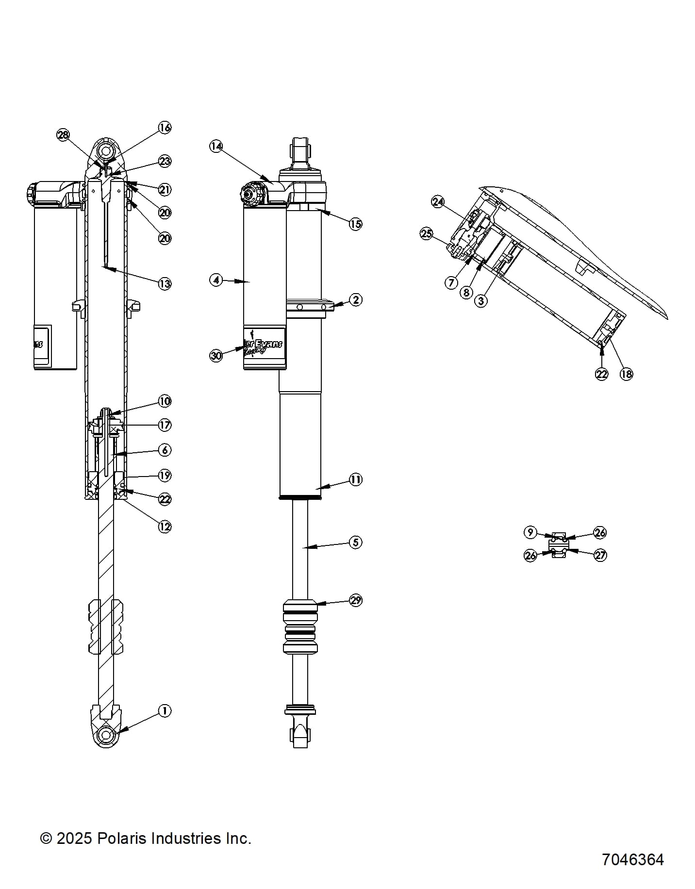 2026 RZR XP 4 1000 ULTIMATE β SUSPENSION, REAR SHOCK INTERNALS - Z26NMT99A4/B4/A6 (7046364) diagram