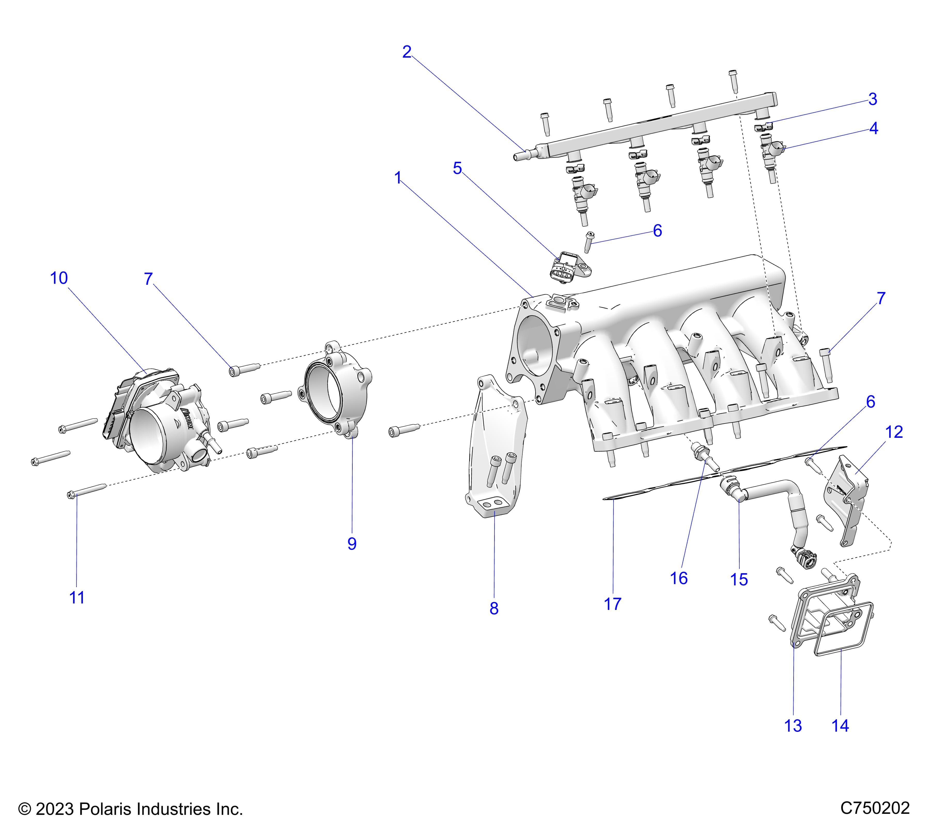 2026 RZR PRO R LE β ENGINE, INTAKE MANIFOLD, FUEL RAIL AND RELATED - Z26RPP2KBL (C750202) diagram