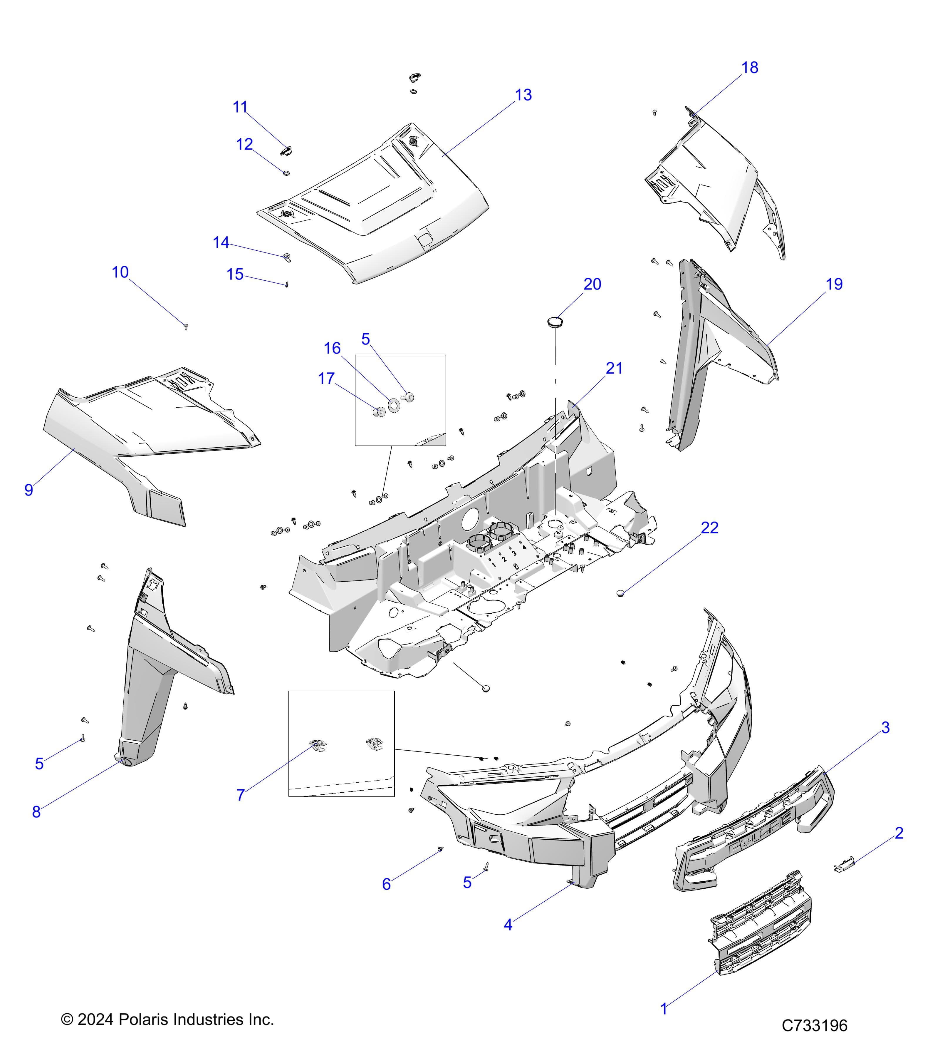 2026 RANGER 1000 XP CREW PREMIUM β BODY, HOOD & FRONT FASCIA - R26RSE99A9/B9/AF/BF/AH/BH/AB/BB/AS/BS (C733196) diagram