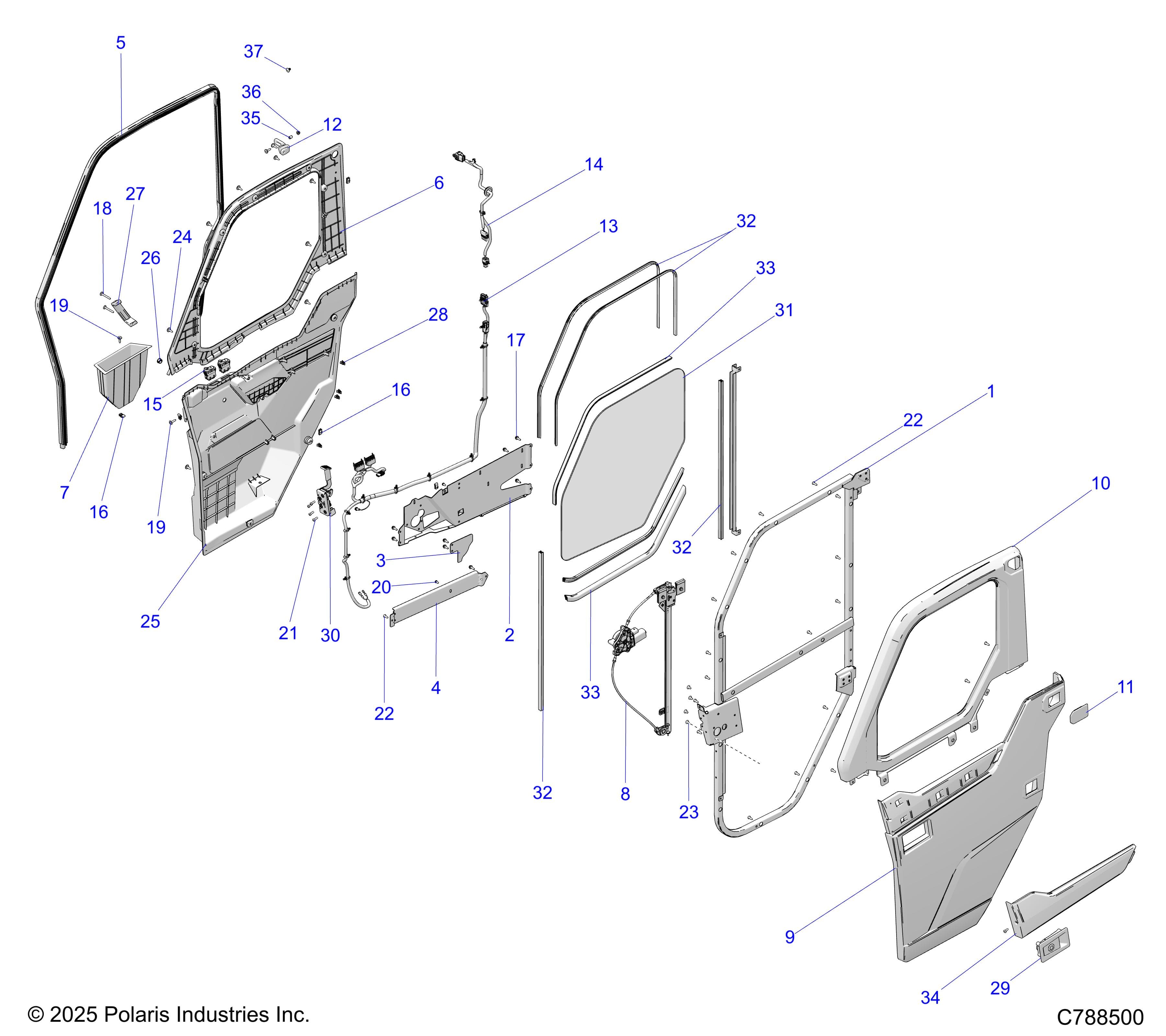 2026 RANGER 1000 XP CREW NORTHSTAR TEXAS EDITION β BODY, DOOR, FRONT, FULL, POWER - R26RST99AL (C733247) diagram