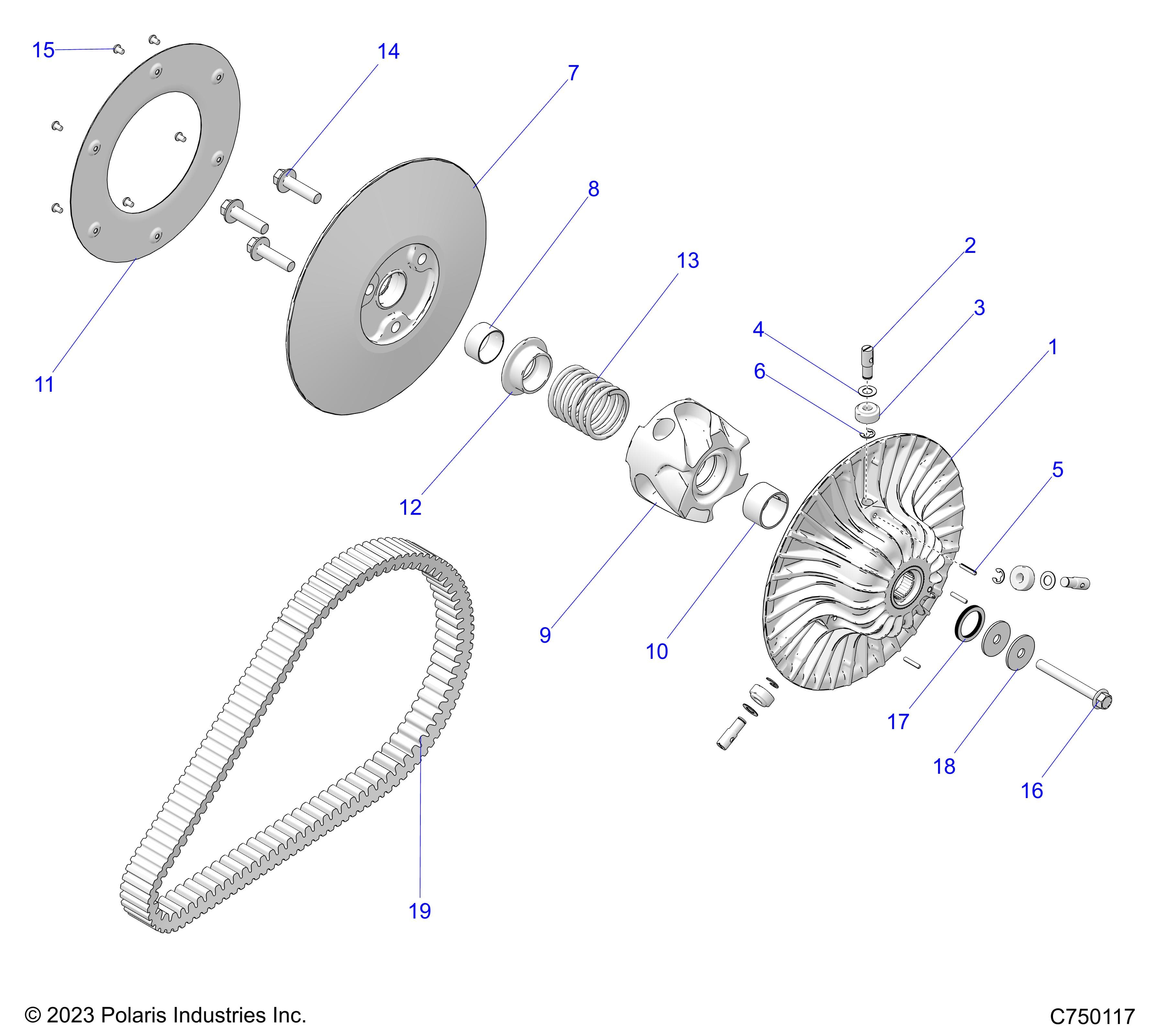 2026 RZR PRO R LE β DRIVE TRAIN, SECONDARY CLUTCH/BELT - Z26RPP2KBL (C750117) diagram