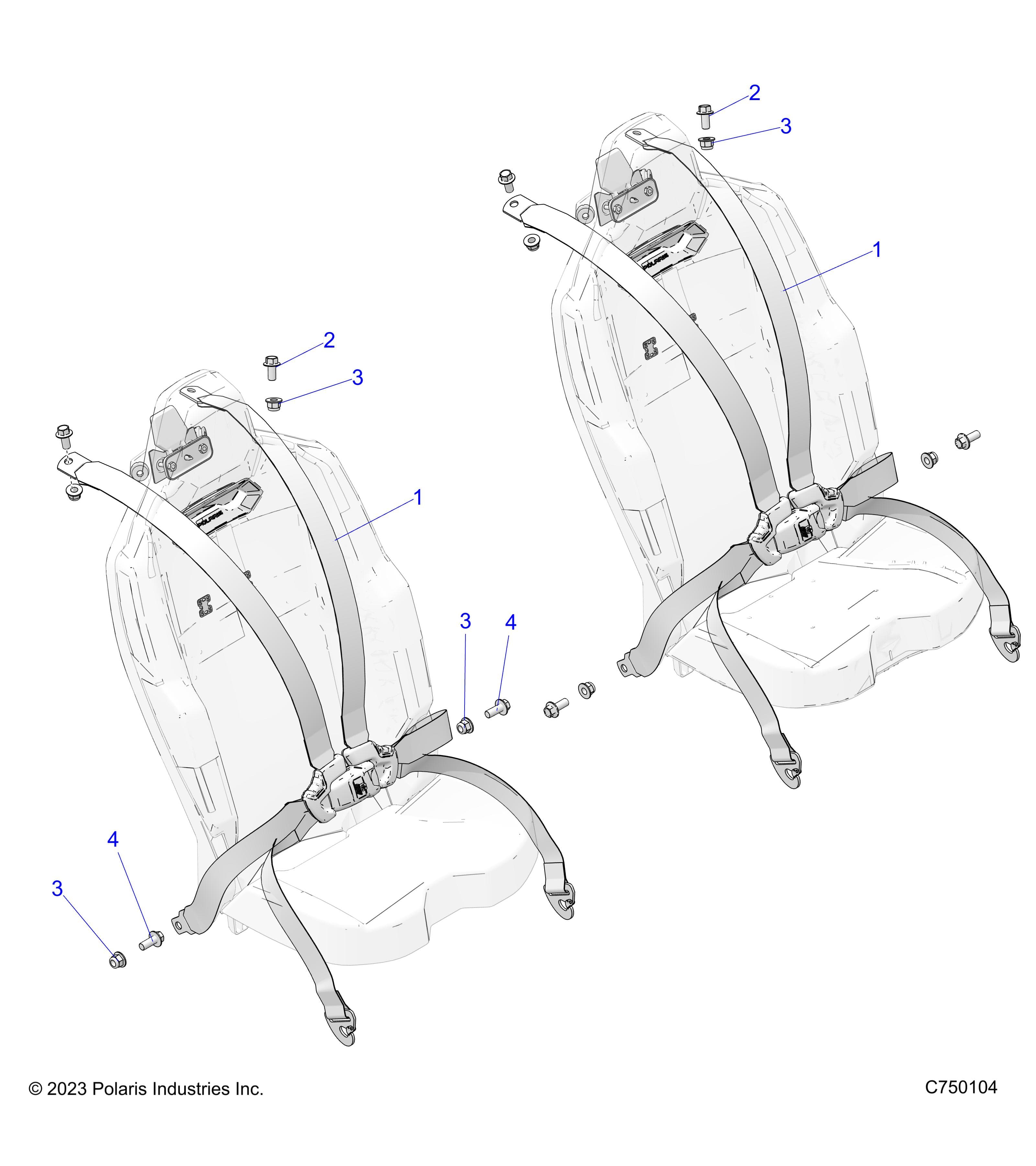 2026 RZR PRO R4 ULTIMATE β BODY, SEAT BELT MOUNTING, REAR, 6 POINT - Z26R4K2KAC/BC/AR/BR/AJ/BJ/AV/BV (C750104) diagram