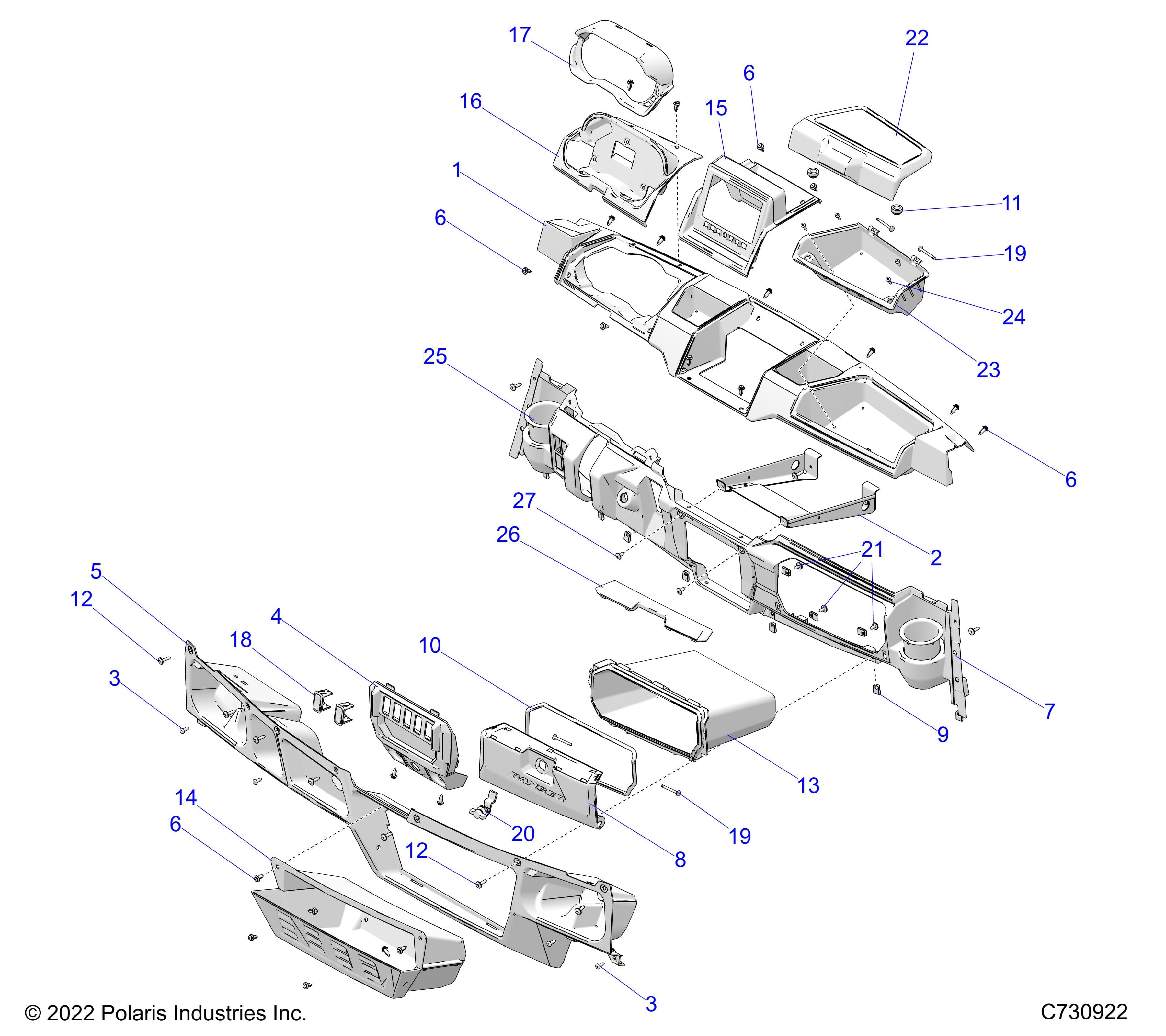 2026 RANGER 1000 XP CREW NSTR ULTIMATE TRAIL BOSS β BODY, DASH - R26RSV99AK (C730922) diagram
