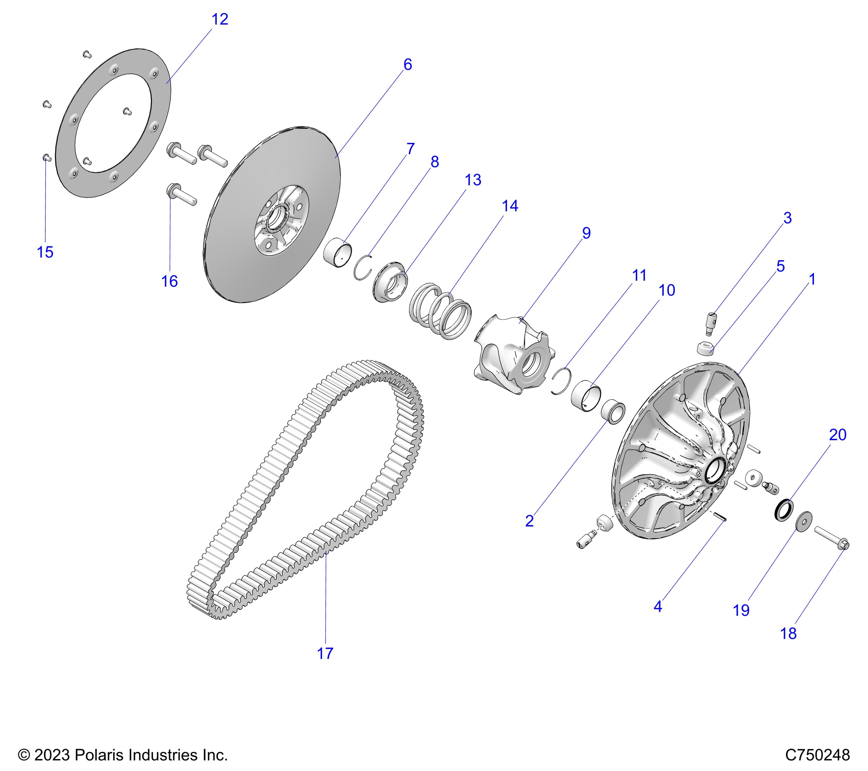 2026 RZR PRO XP 4 SPORT β DRIVE TRAIN, SECONDARY CLUTCH/BELT - Z26X4E92A4/B4/A6/B6 (C750248) diagram