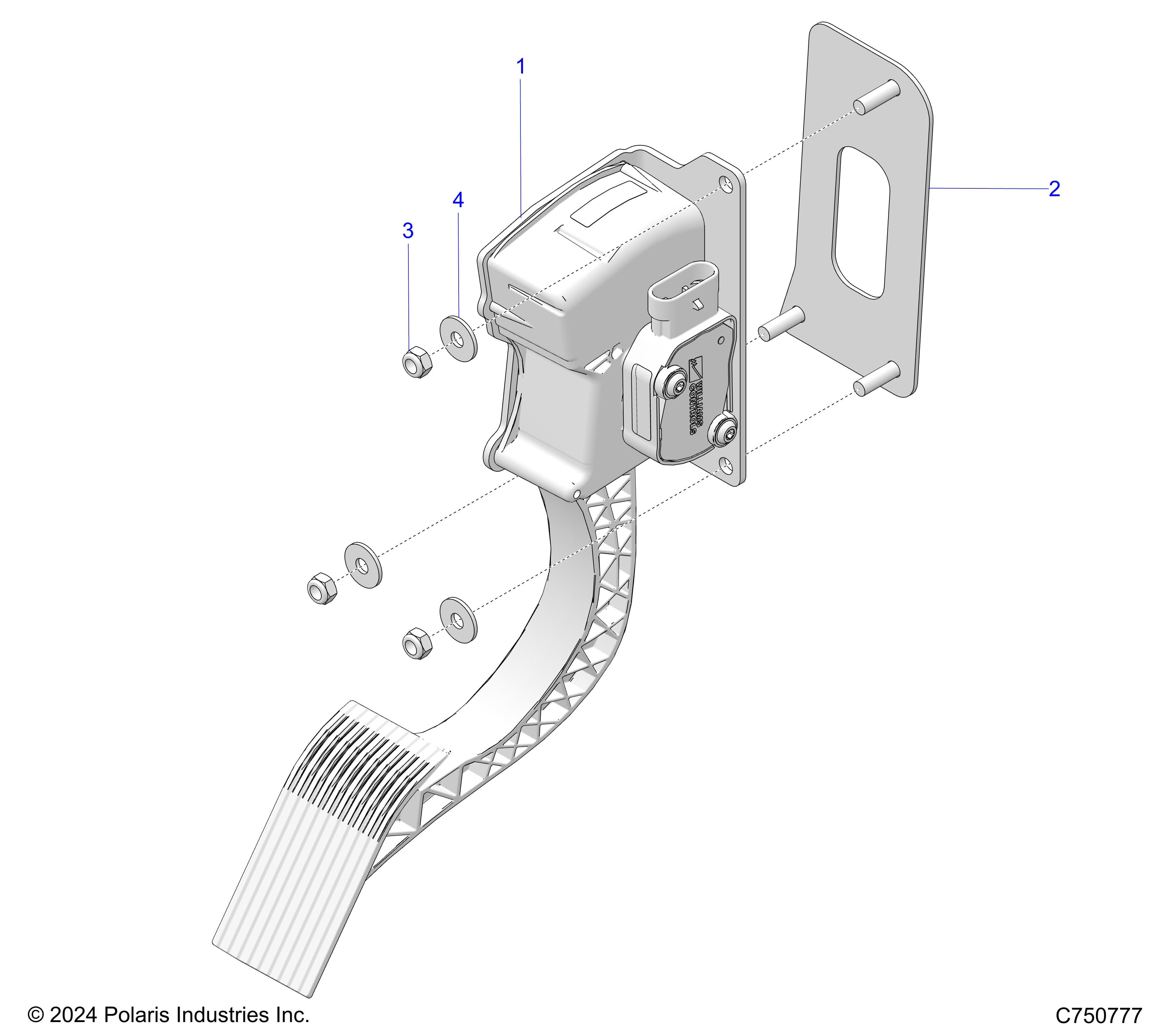 2026 RZR PRO XP 4 SPORT β ENGINE, THROTTLE PEDAL - Z26X4E92A4/B4/A6/B6 (C750777 diagram
