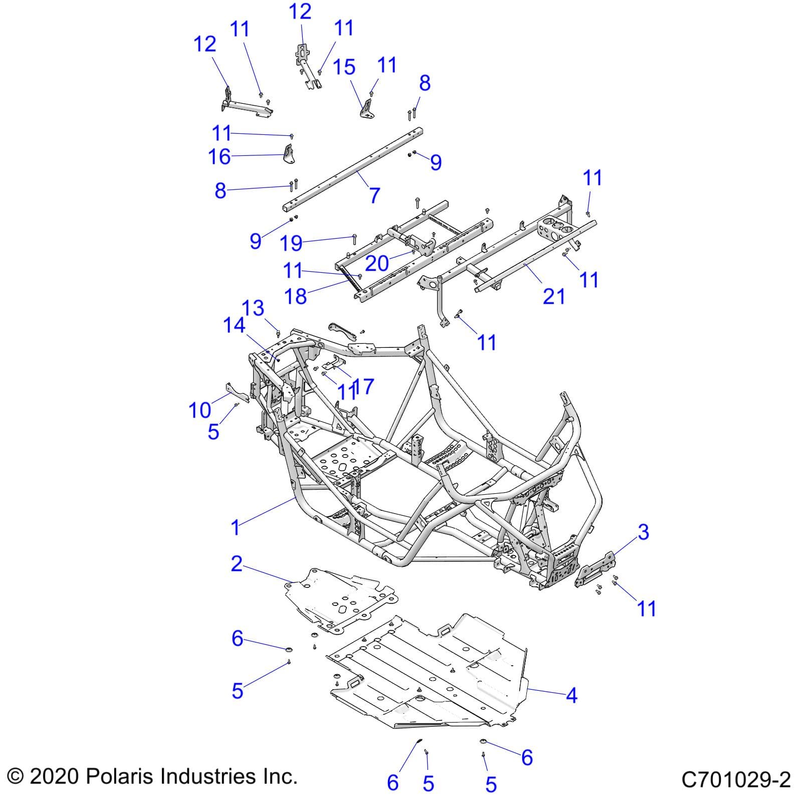 2026 RZR 900 TRAIL SPORT β CHASSIS, MAIN FRAME AND SKID PLATE - Z26A5E87A5 (C701029-3) diagram