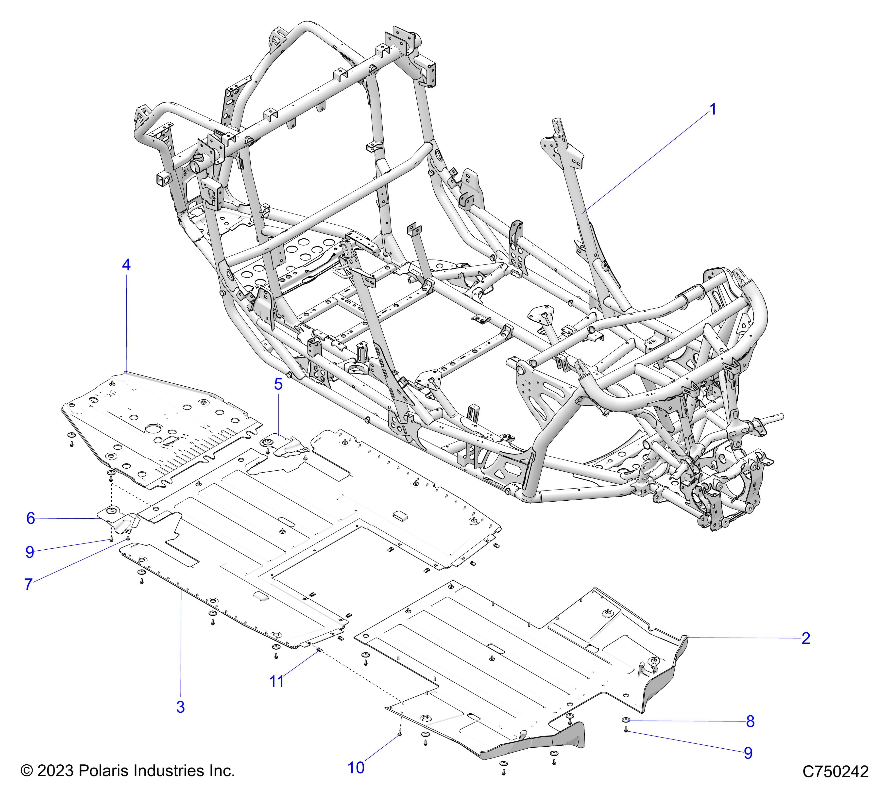 2026 RZR PRO S4 ULTIMATE EVP,LE β CHASSIS, MAIN FRAME AND SKID PLATES - Z26S4P92BL (C750242) diagram