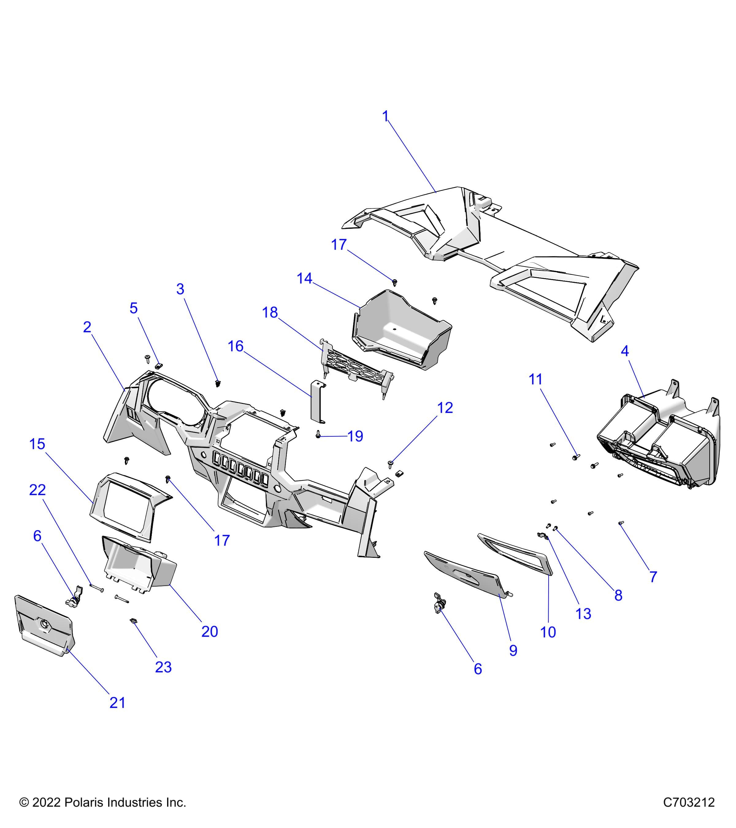 2026 RZR 900 TRAIL ULTIMATE β BODY, DASH AND GLOVEBOX - Z26A5F87A6 (C703212) diagram
