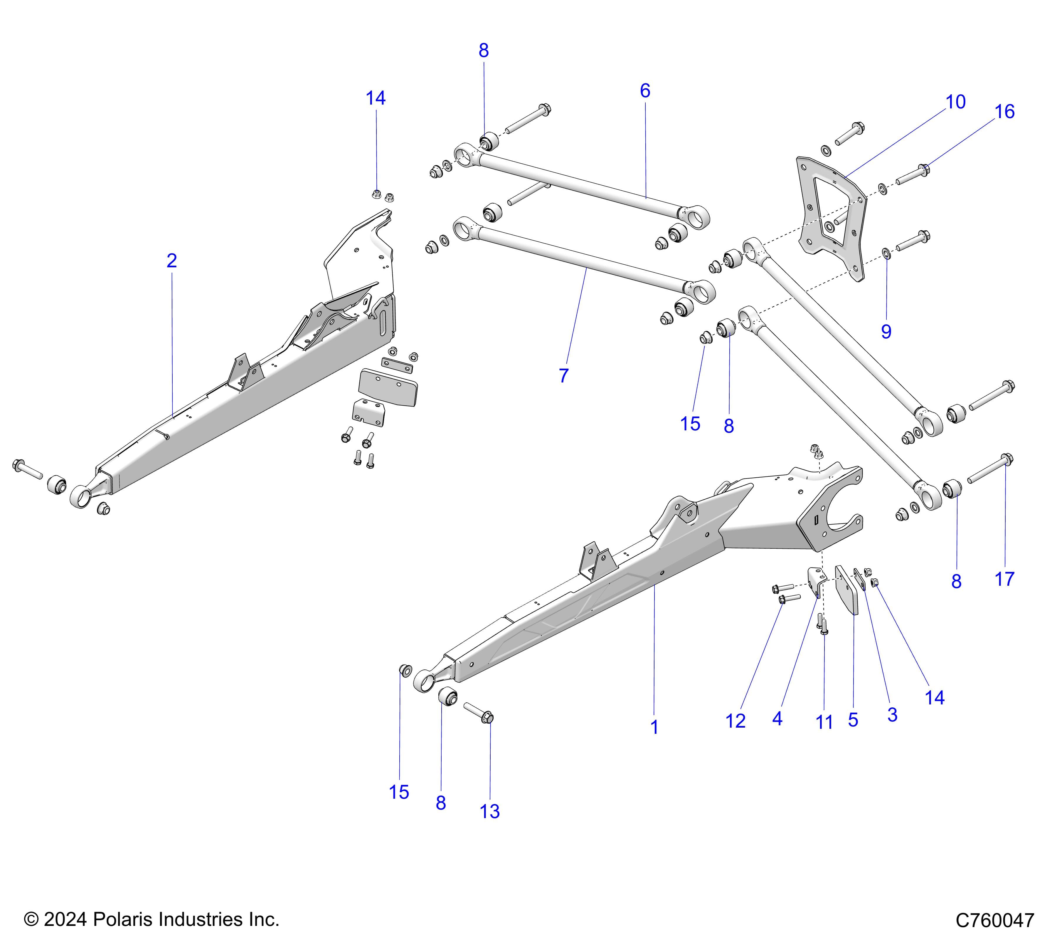 2026 RZR PRO XP SPORT β SUSPENSION, REAR TRAILING ARMS AND MOUNTING - Z26XPE92A4/B4/A6/B6 (C760047) diagram
