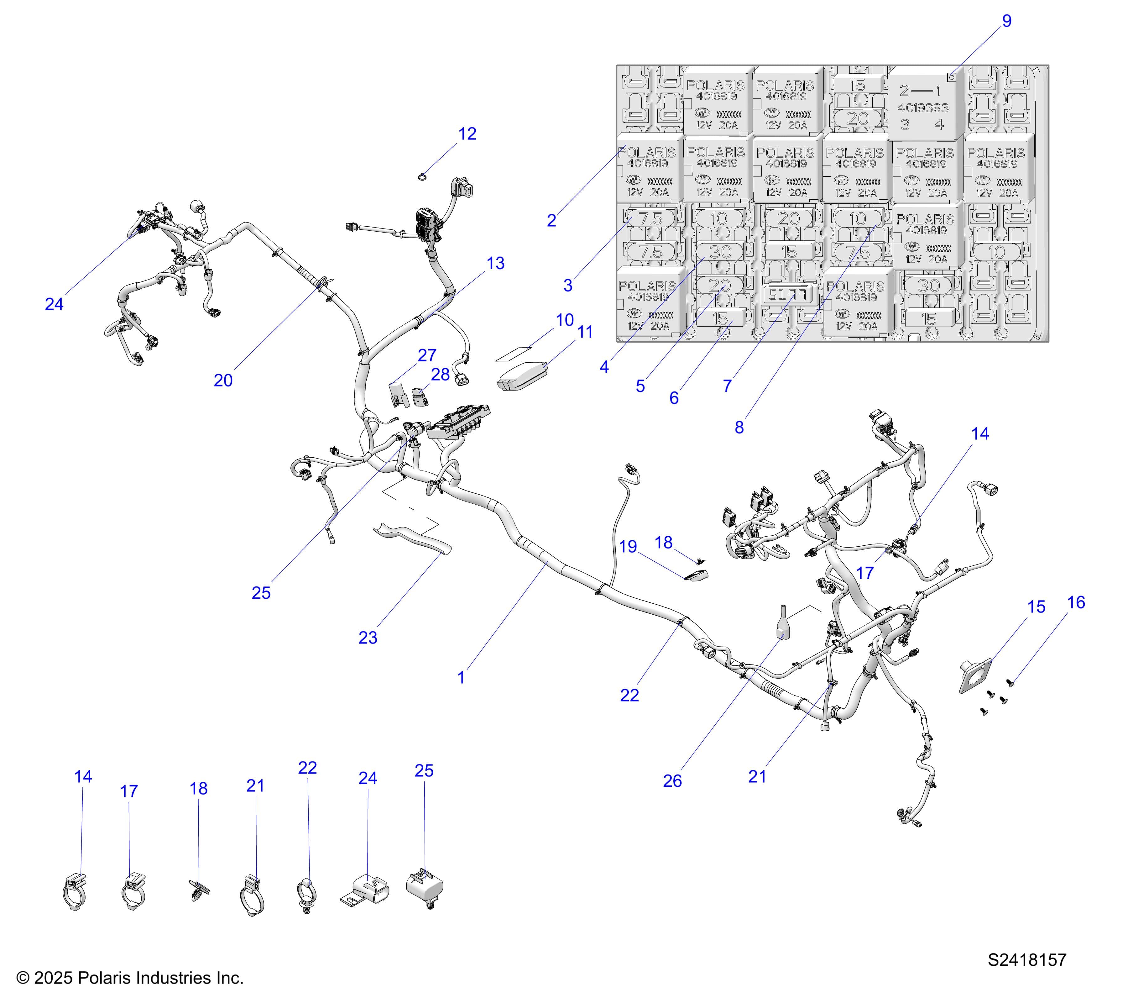2026 RANGER 1000 XP CREW NSTR ULTIMATE TRAIL BOSS β ELECTRICAL, HARNESS CHASSIS - 2418157-01 (S2418157-01) diagram