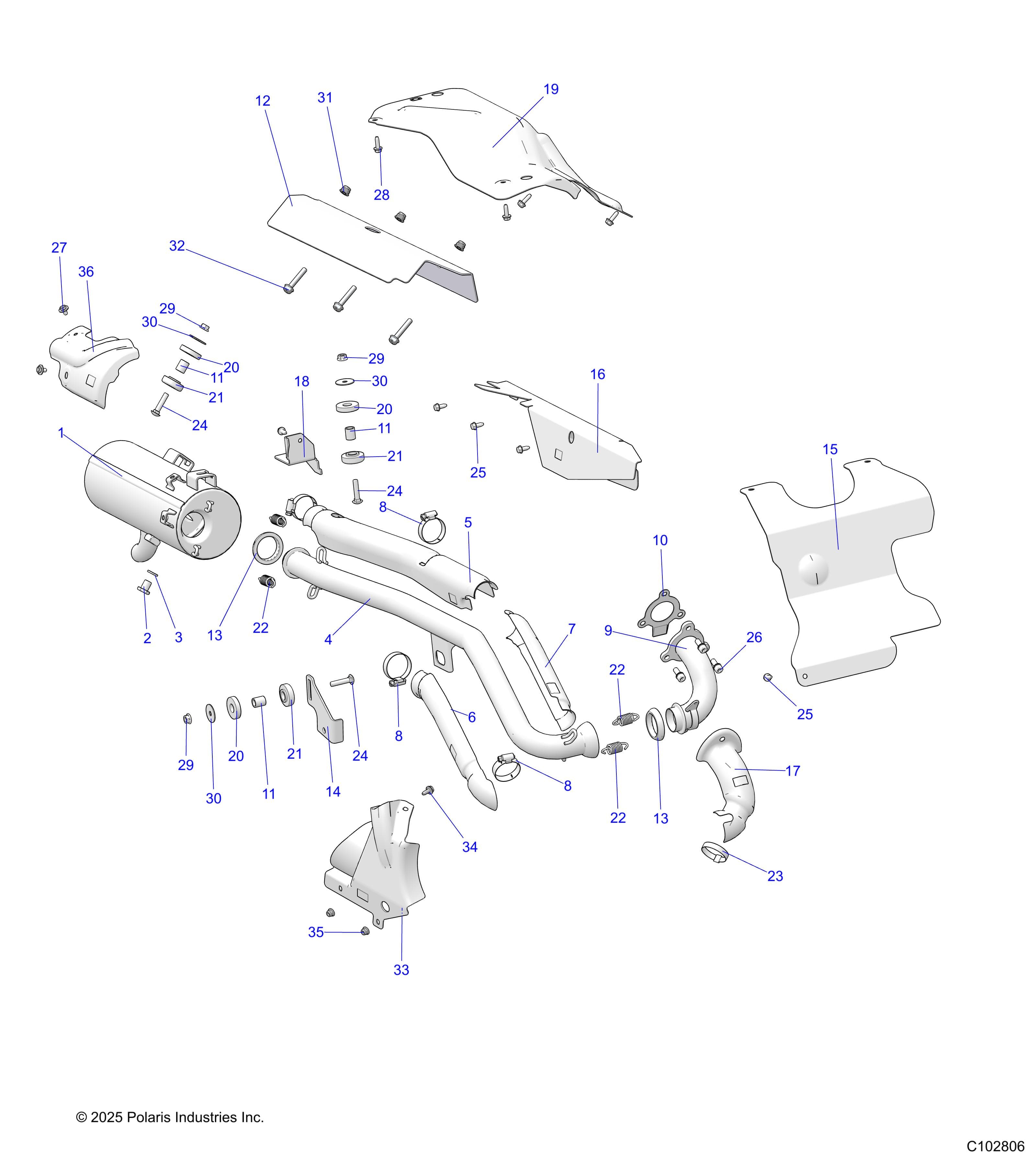 2026 SPORTSMAN 570 EPS TRAIL PACKAGE β ENGINE, EXHAUST - A26SHY57AL/AS (C102806) diagram