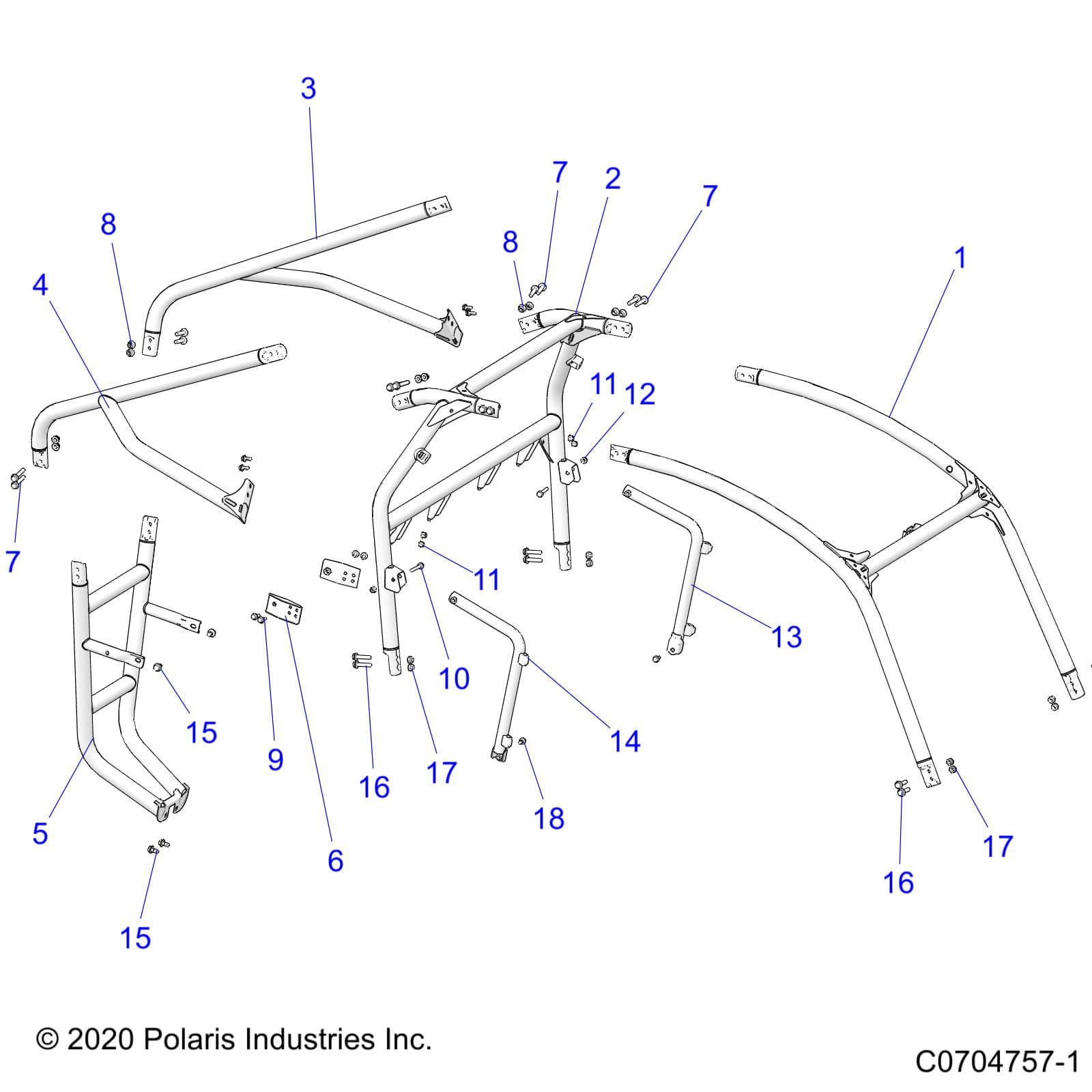 2026 RZR 900 TRAIL S SPORT β CHASSIS, CAB FRAME - Z26ASE87A5 (C0704757-1) diagram