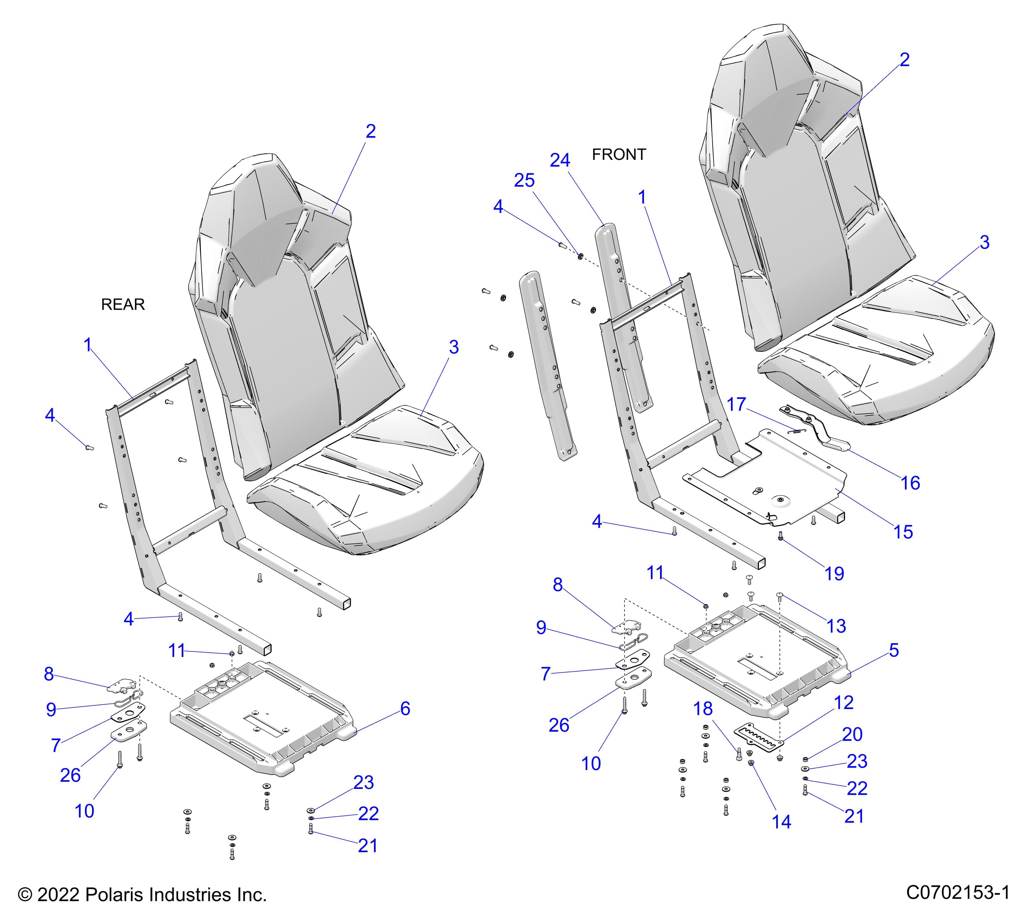 2026 GENERAL XP4 1000 SPORT β BODY, SEAT ASM. AND SLIDER diagram