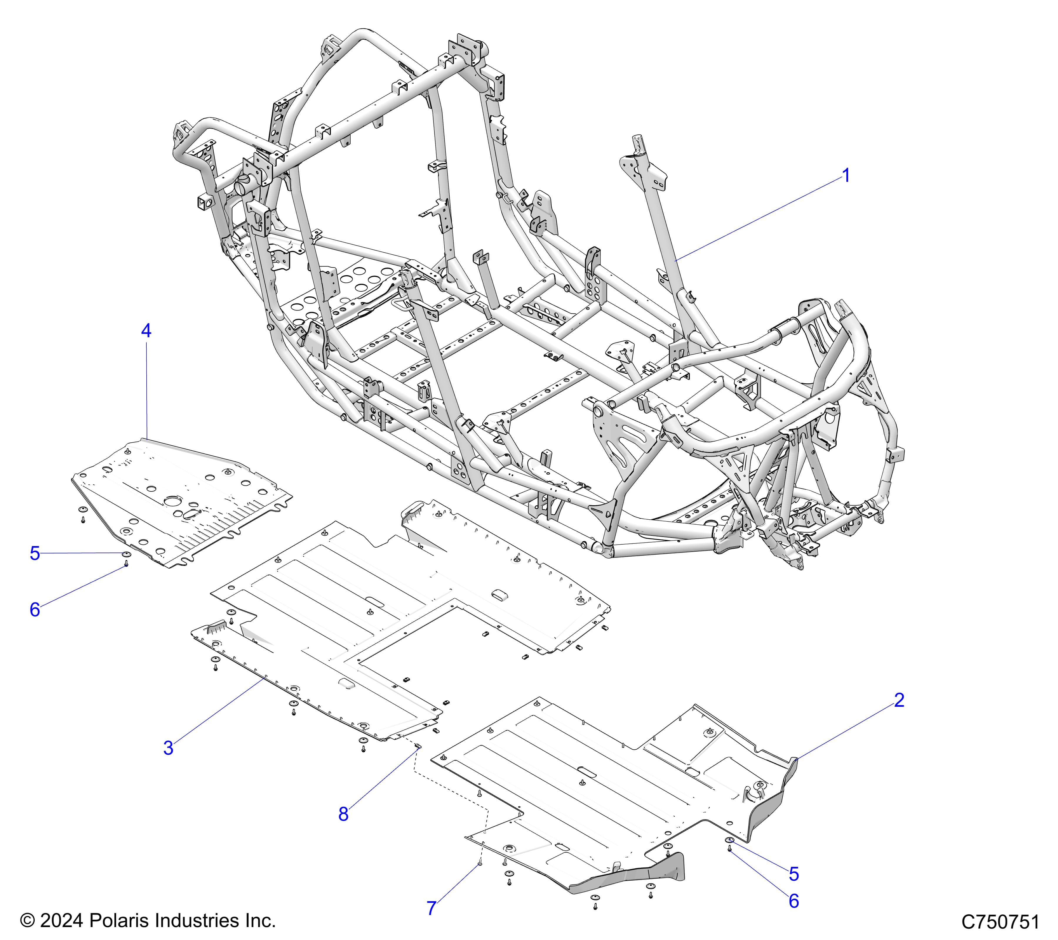 2026 RZR PRO XP 4 ULTIMATE β CHASSIS, MAIN FRAME AND SKID PLATES - Z26X4D92AH/BH/AN/BN (C750751) diagram
