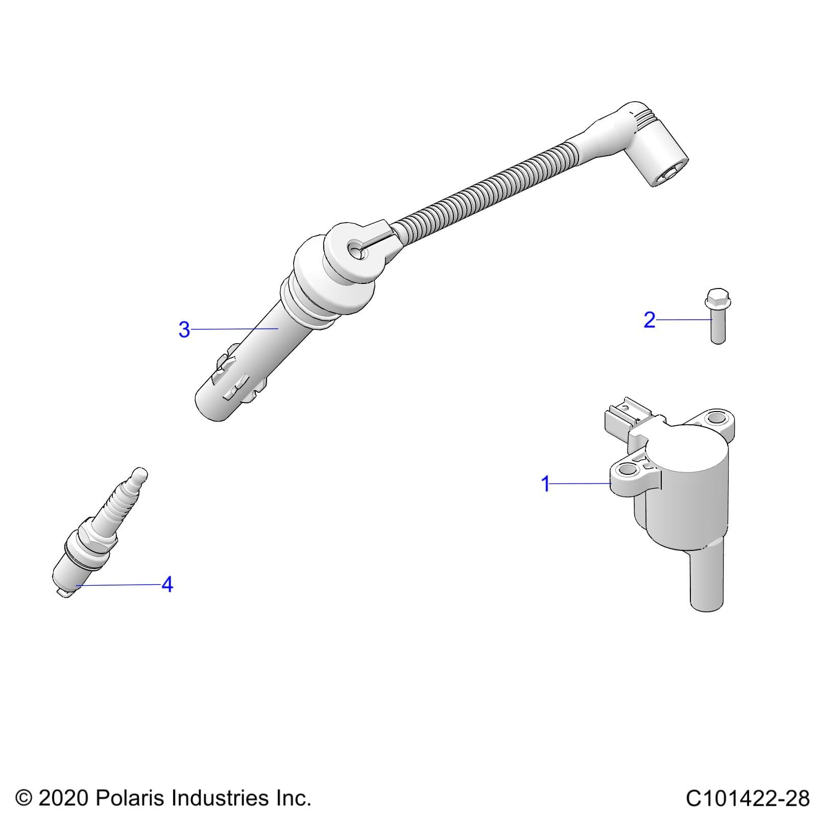 2026 SPORTSMAN 570 EPS PREM 40th β ELECTRICAL, IGNITION COIL, WIRE AND SPARK PLUG - A26SEZ57AB/BB (C101422-28) diagram