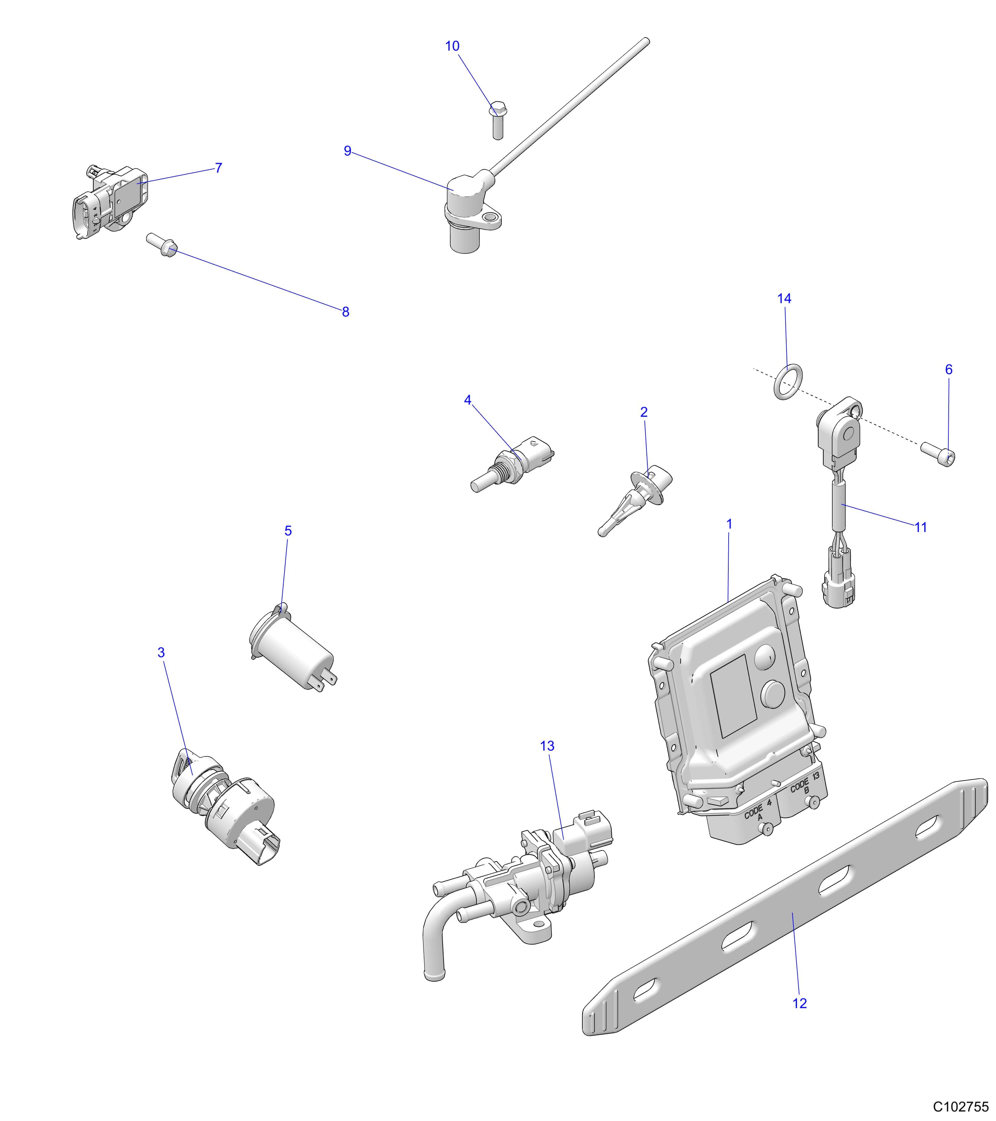 2026 SCRAMBLER 850 48" R02 - A26SVA85A4 β ELECTRICAL, SWITCHES, SENSORS, ECU and CONTROL MODULES - A26SVA85A4 (C102755) diagram