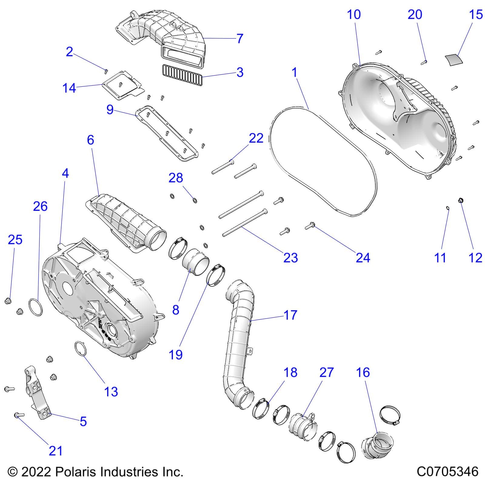 2026 RANGER 1000 XP CREW NSTR ULTIMATE TRAIL BOSS β DRIVE TRAIN, CLUTCH COVER & DUCTING - R26RSV99AK (C0705346) diagram