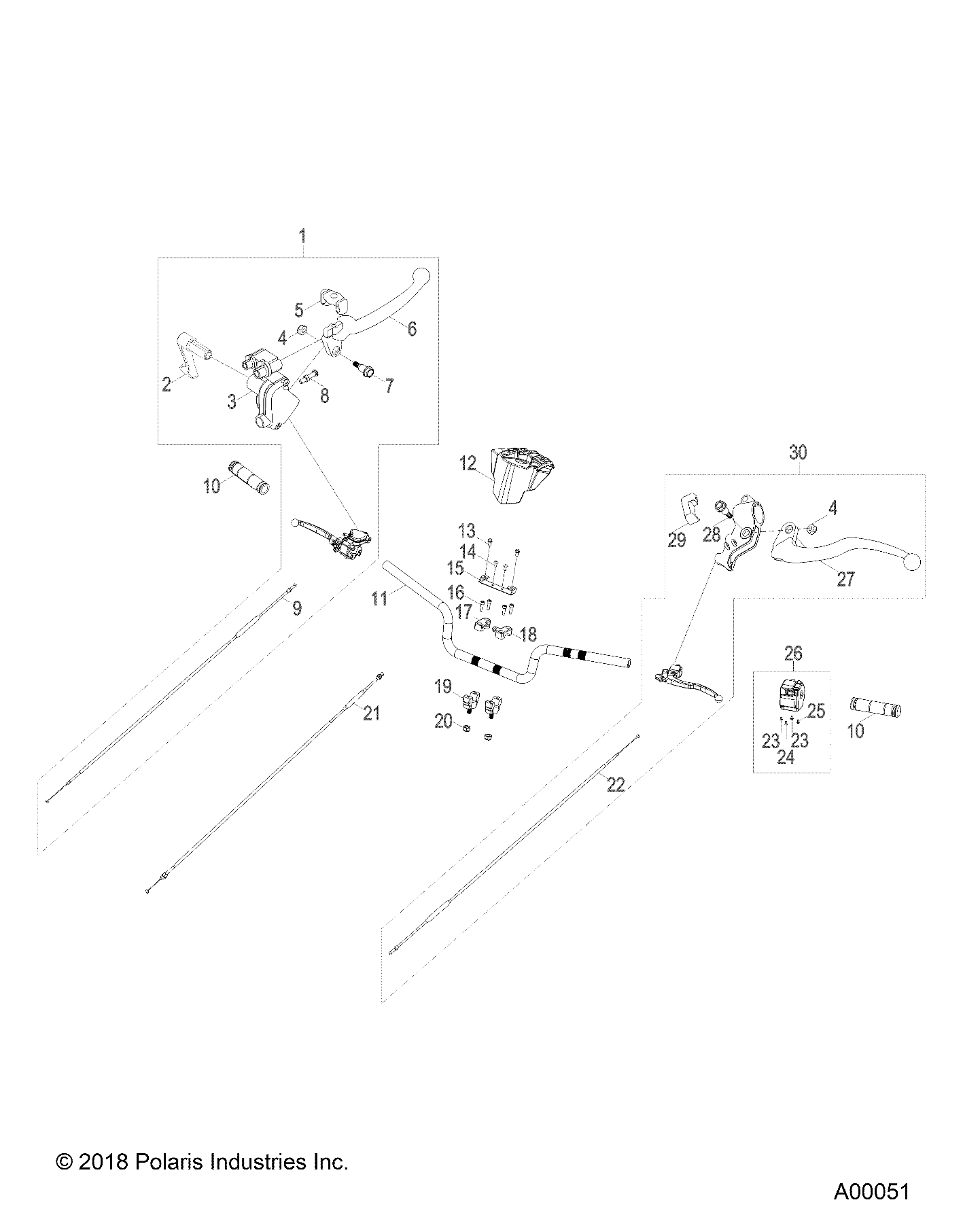2026 OUTLAW 110 R02 - A26YKA11B1/B7 β STEERING, HANDLEBAR - A265YKA11B1/B7 (A00051) diagram