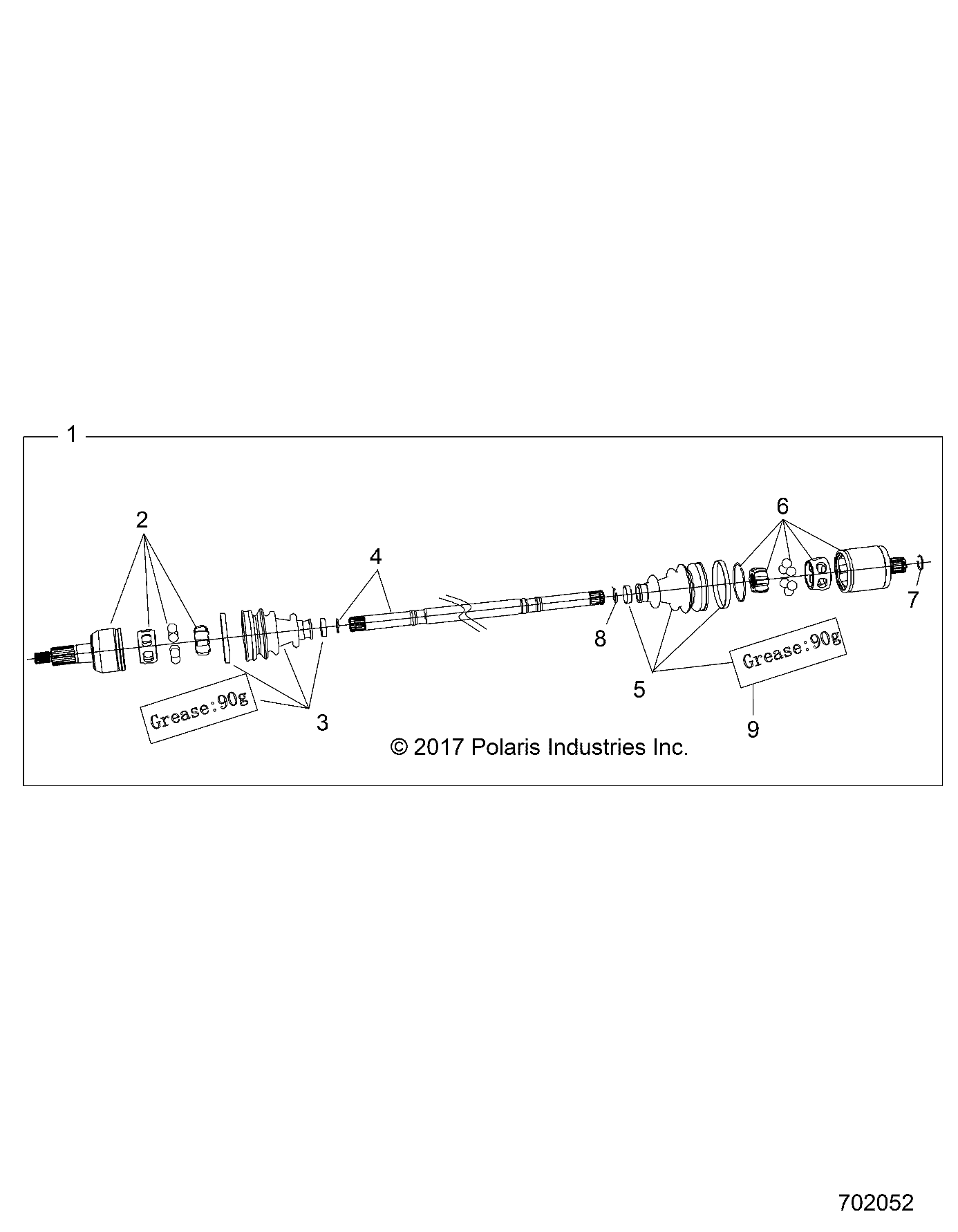 2026 RZR 900 TRAIL SPORT β DRIVE TRAIN, REAR HALF SHAFT - Z26A5E87A5 (702052) diagram